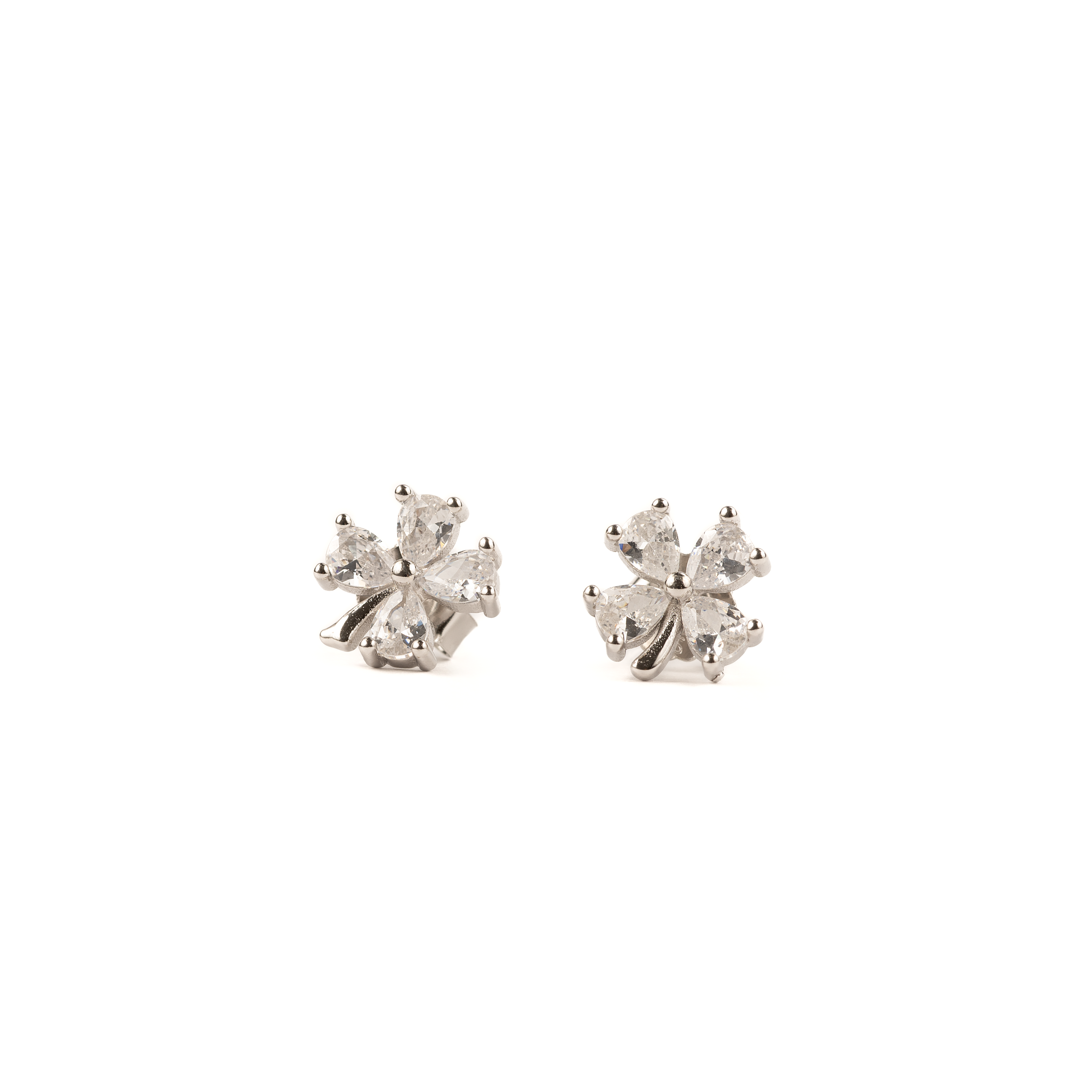Silver Four Leaves Petal Studs