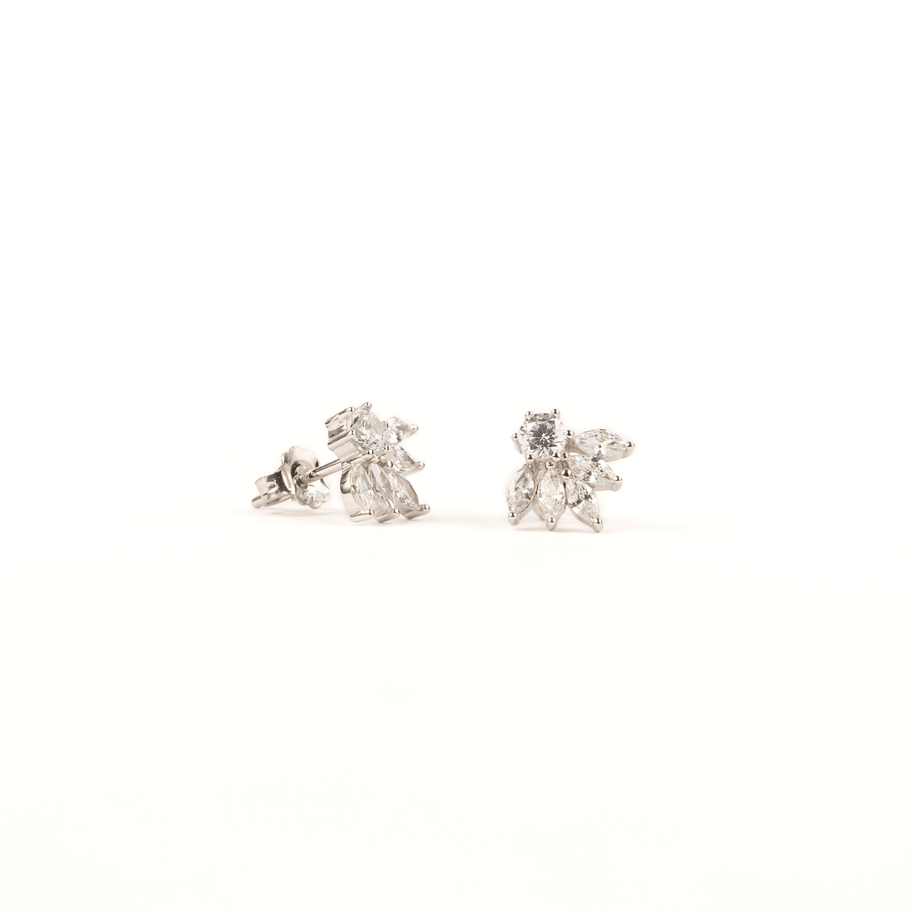 Silver Zircon Crown Studs