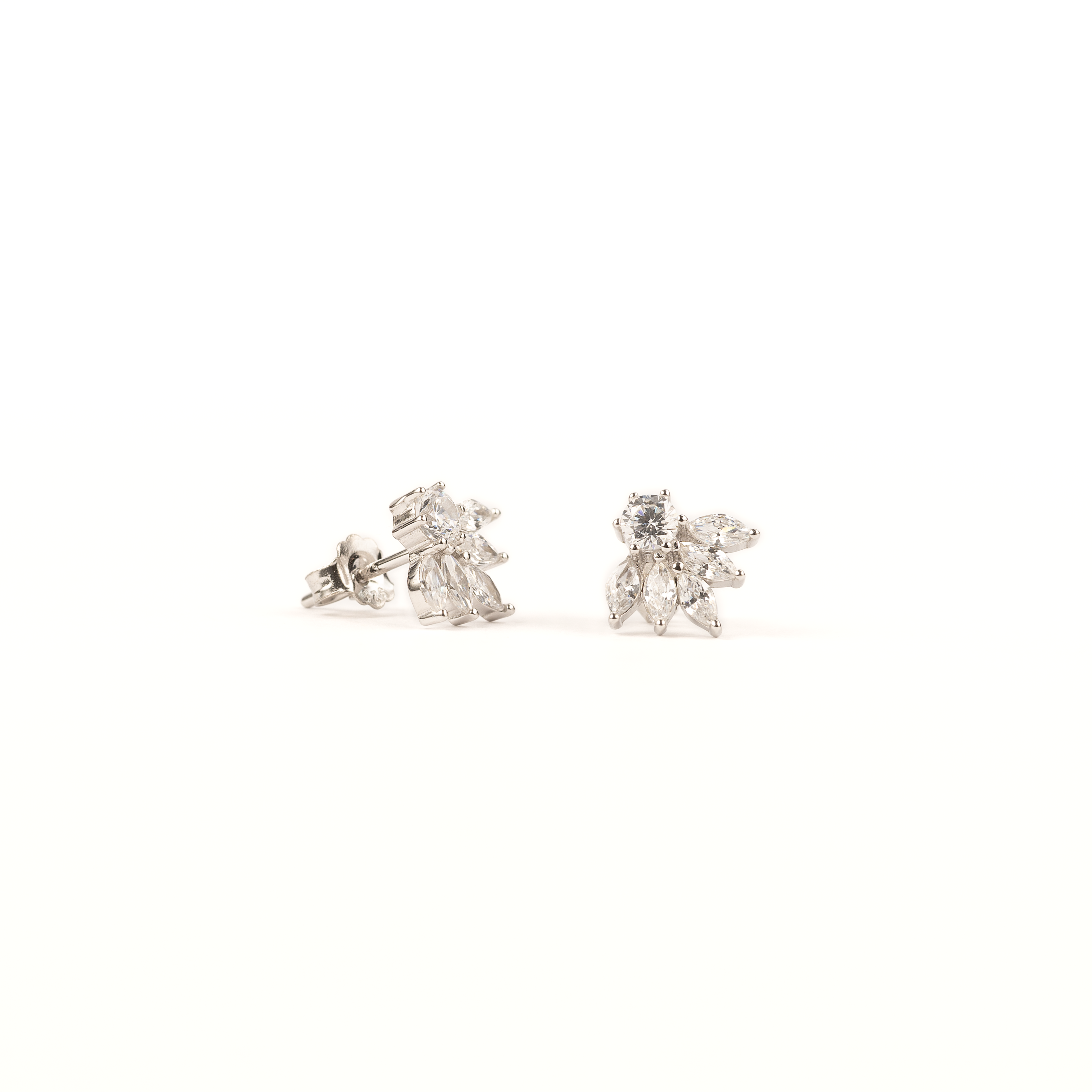 Silver Zircon Crown Studs