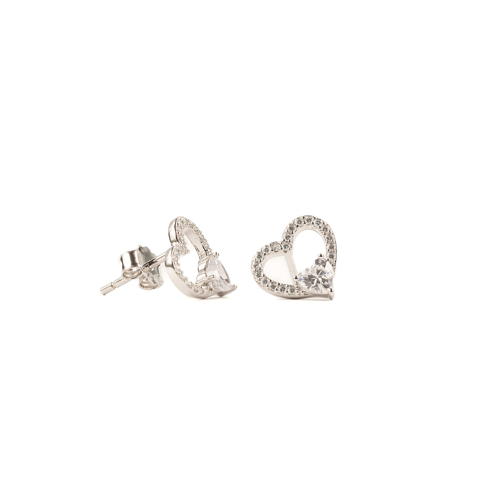 Silver Zircon Heart Studs