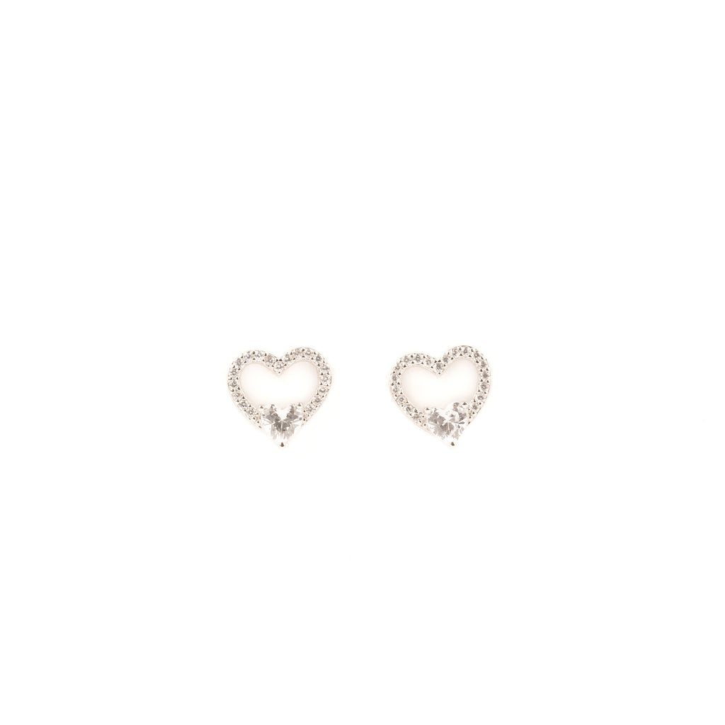 Silver Zircon Heart Studs