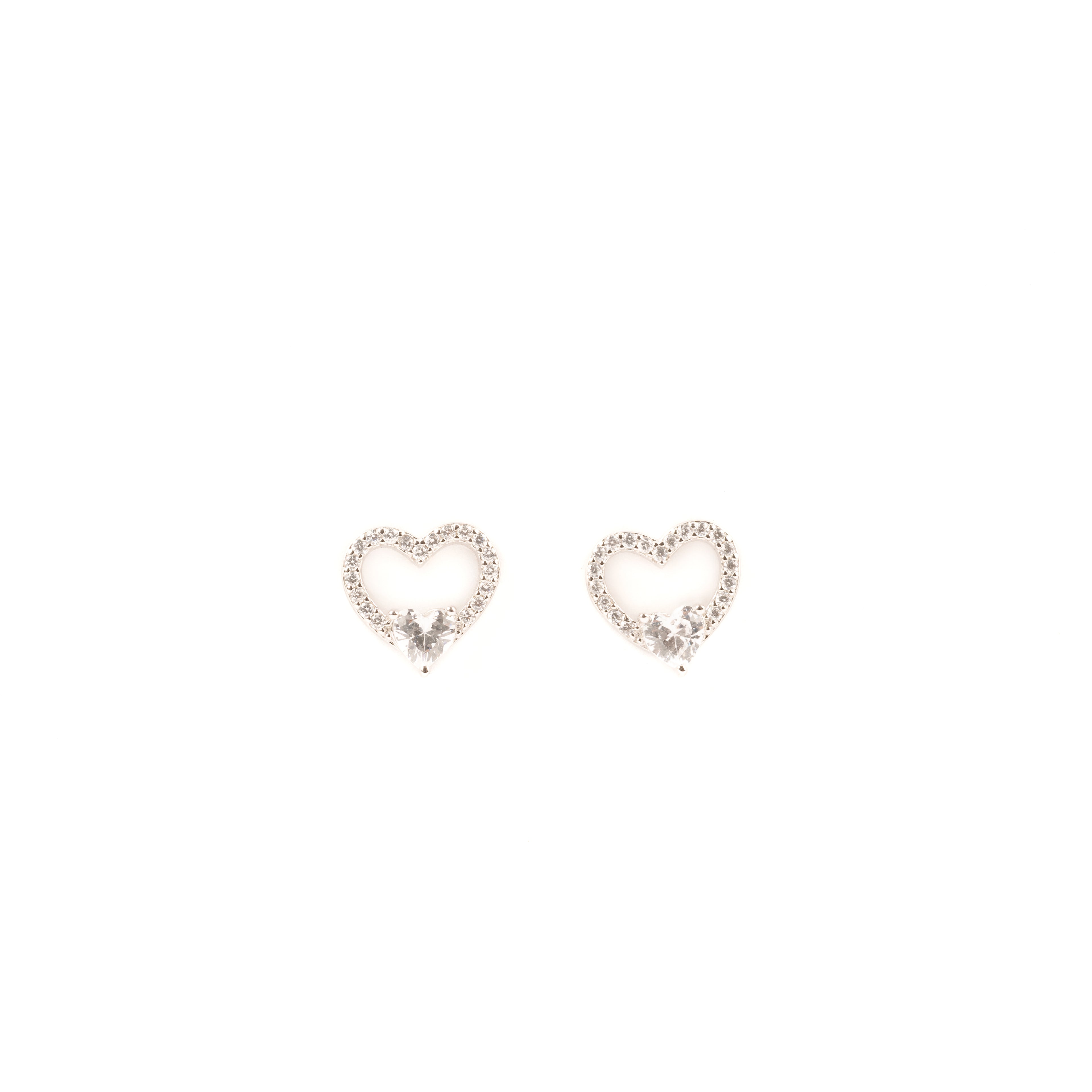 Silver Zircon Heart Studs