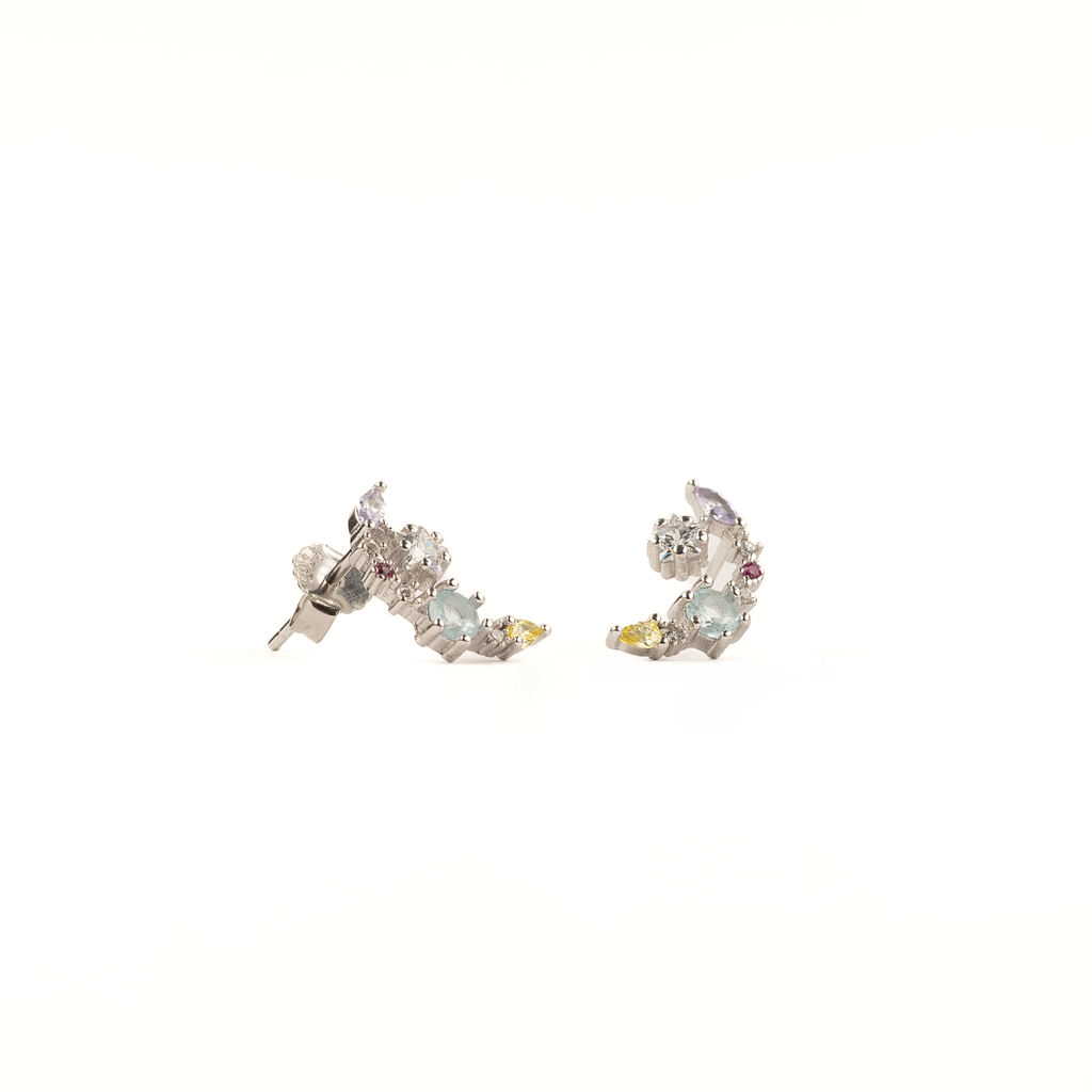 Silver Coral Crescent Earrings