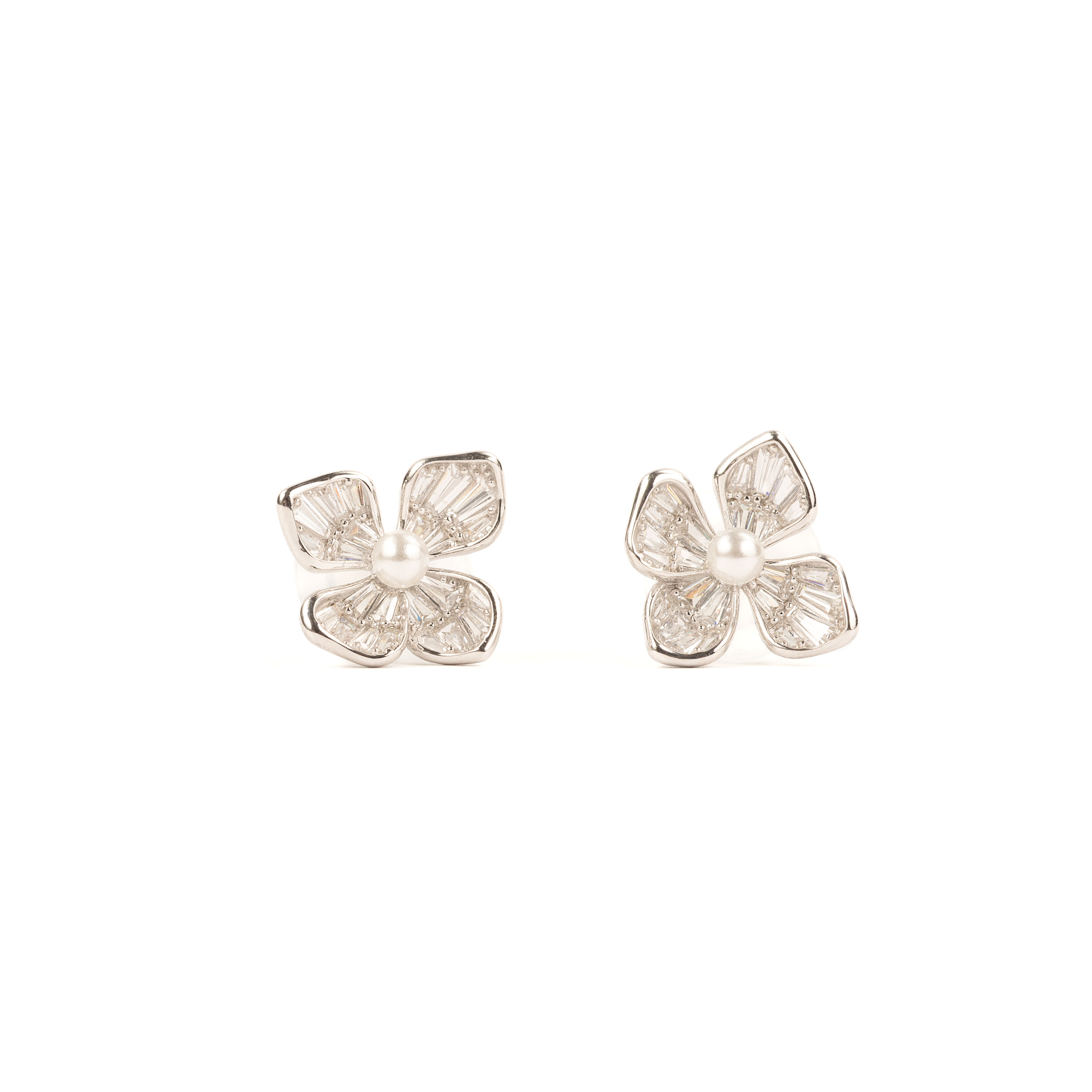Silver Floral Pearl Studs