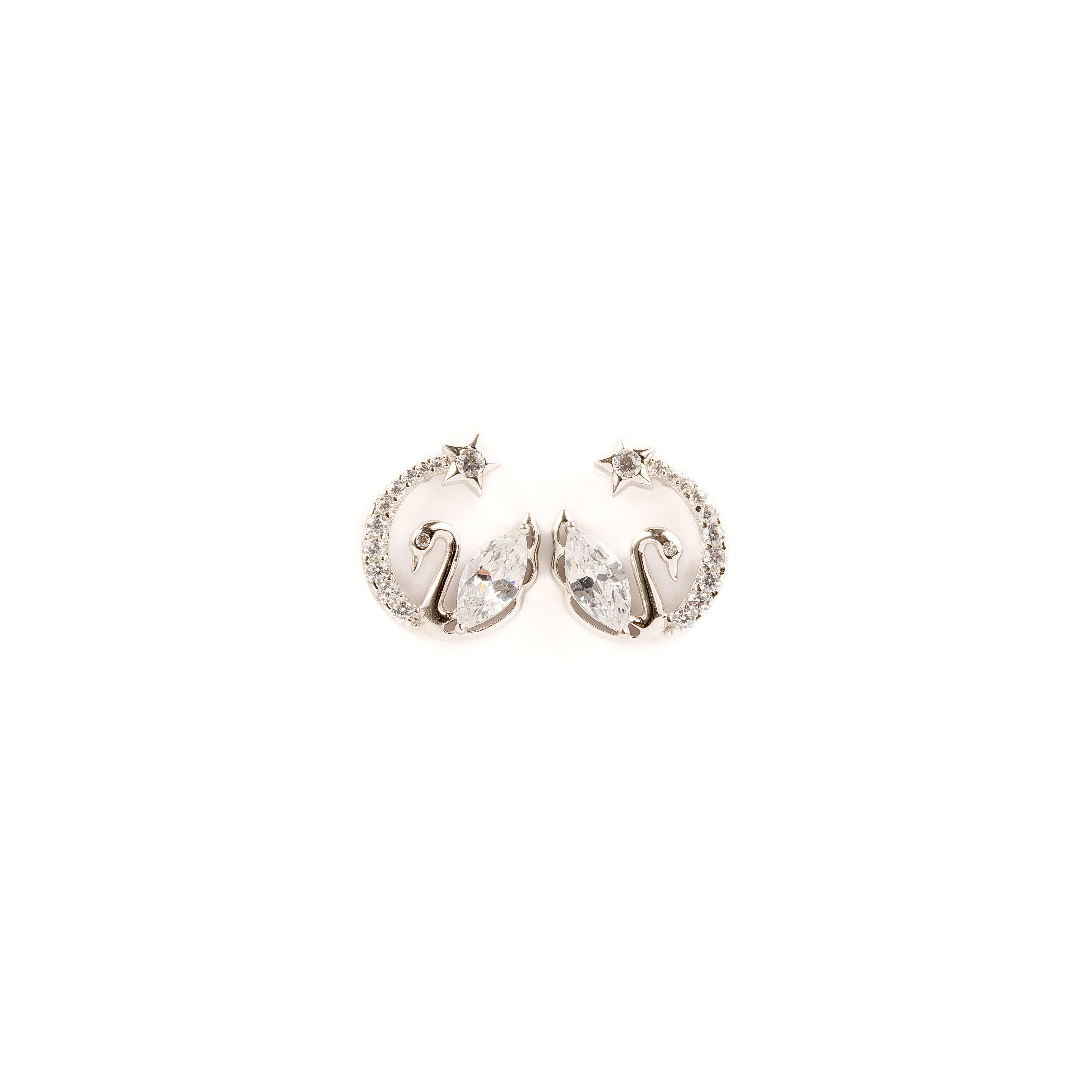Silver White Swan Studs