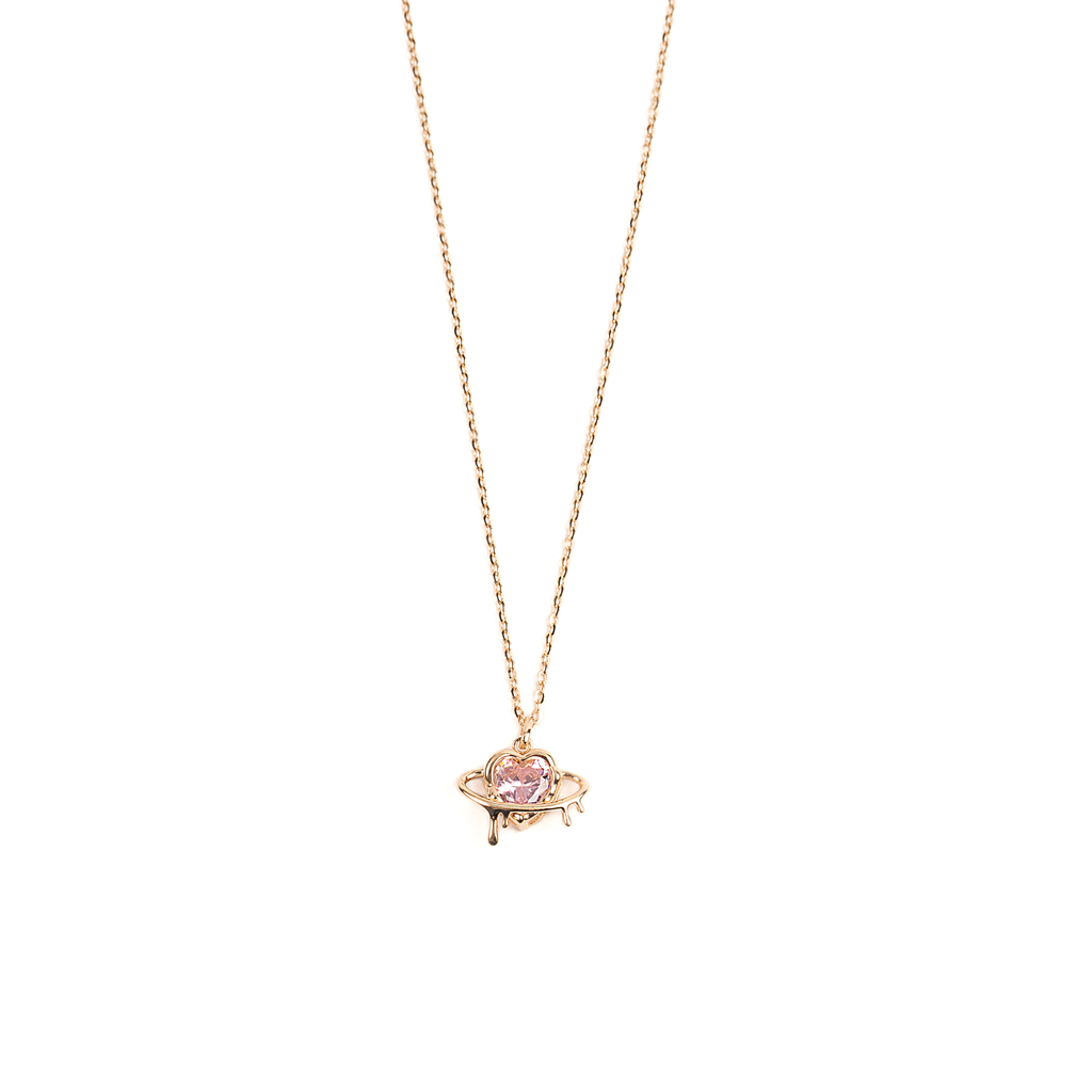Silver Pink Heart Necklace & Studs Set