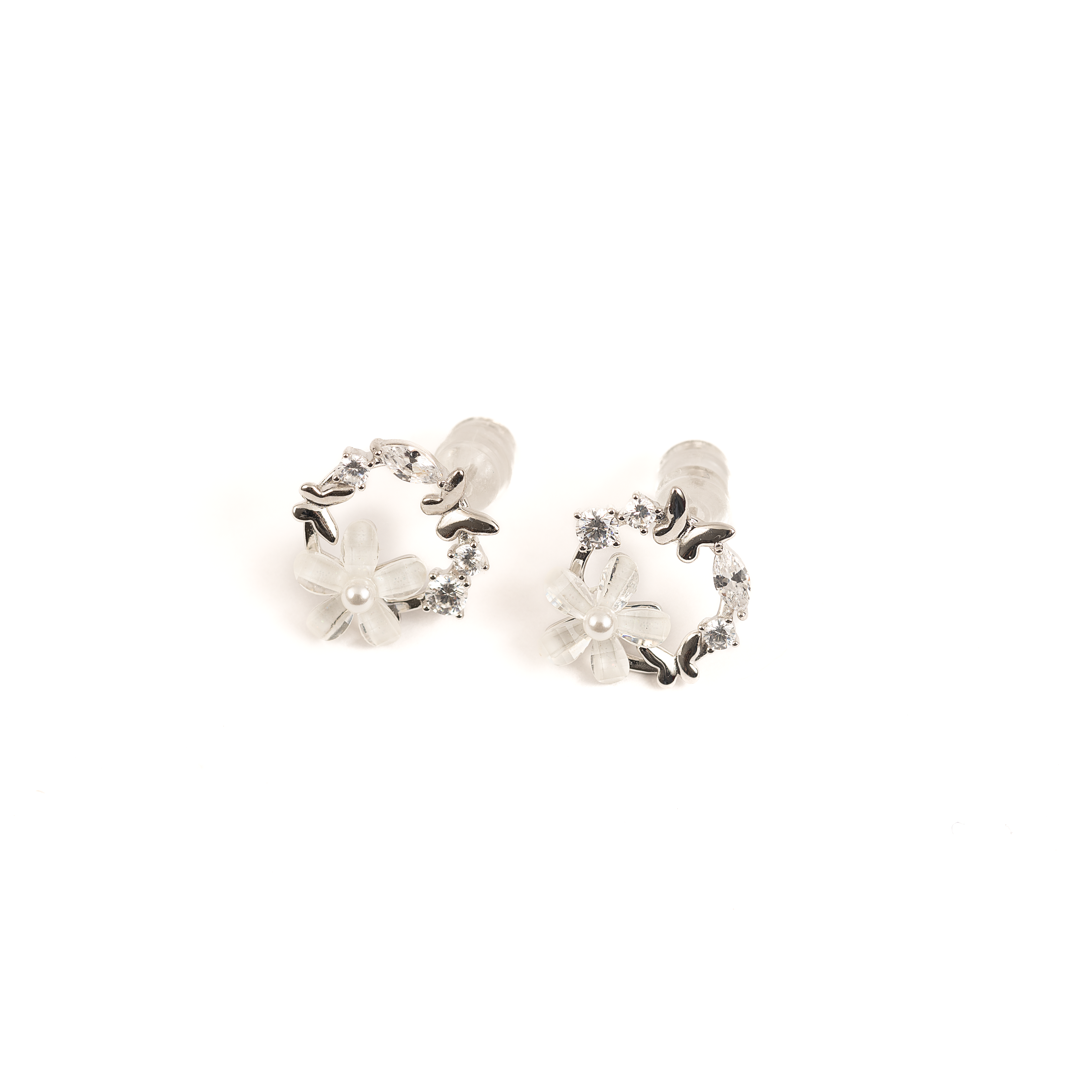 Silver Zircon Floral Studs