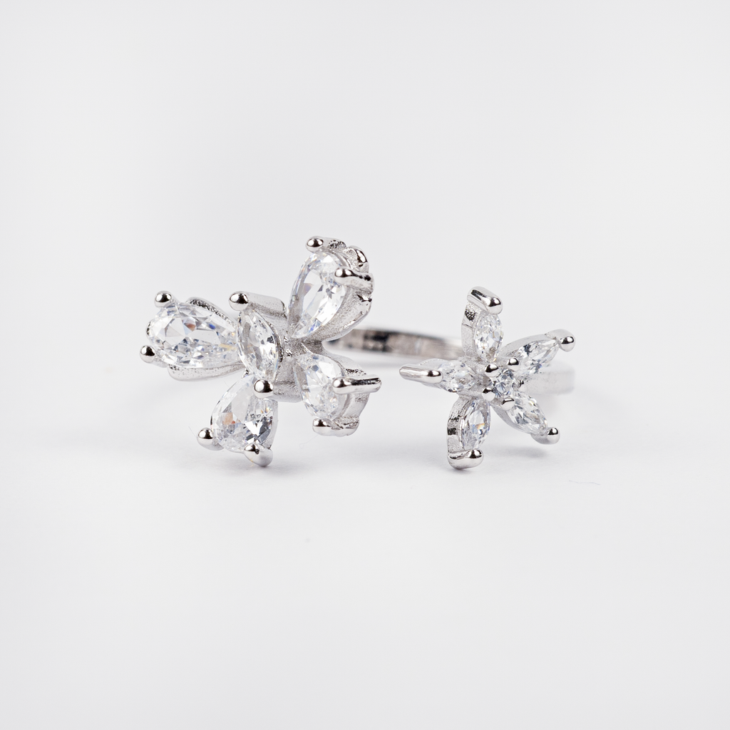 Silver Dual Flower Ring