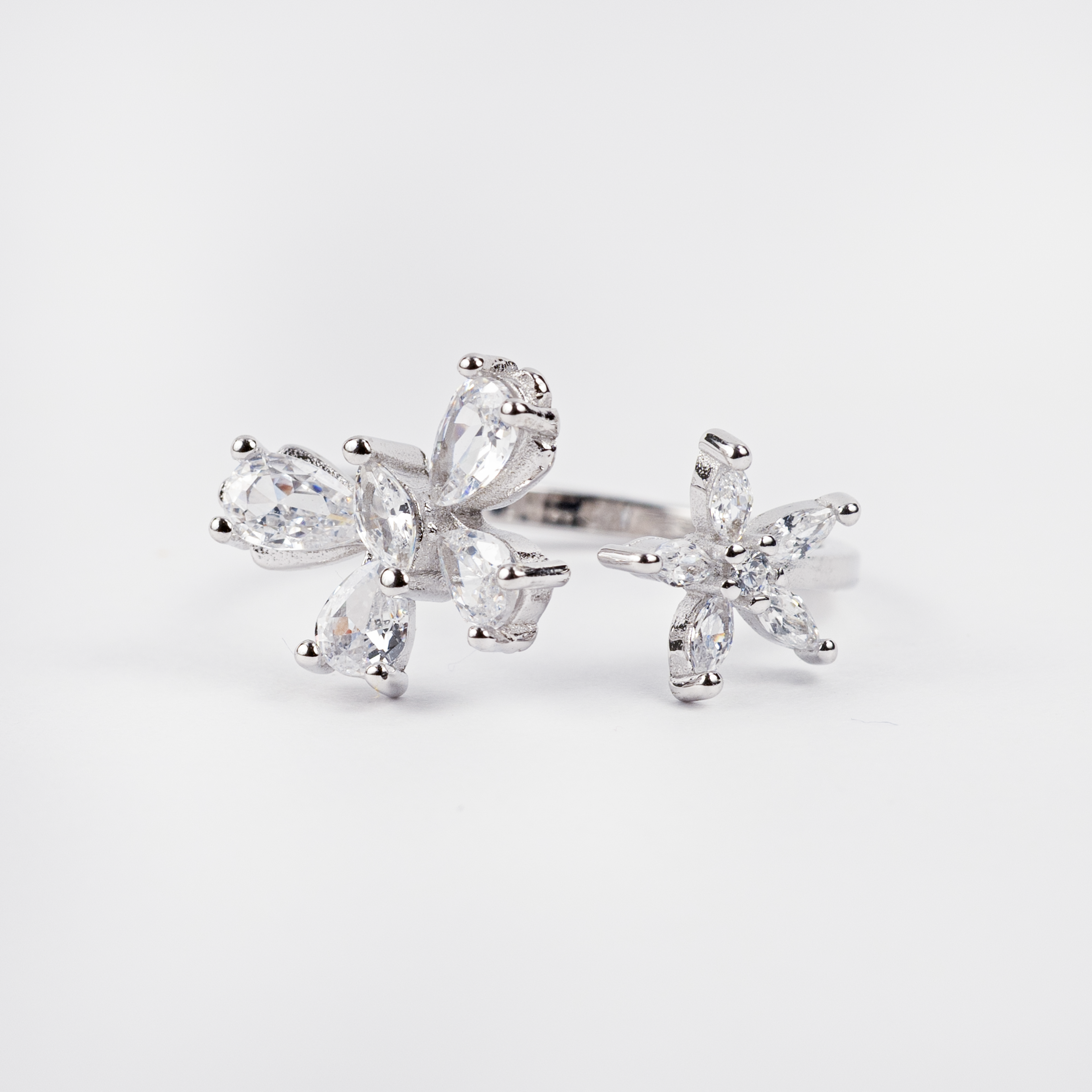 Silver Dual Flower Ring