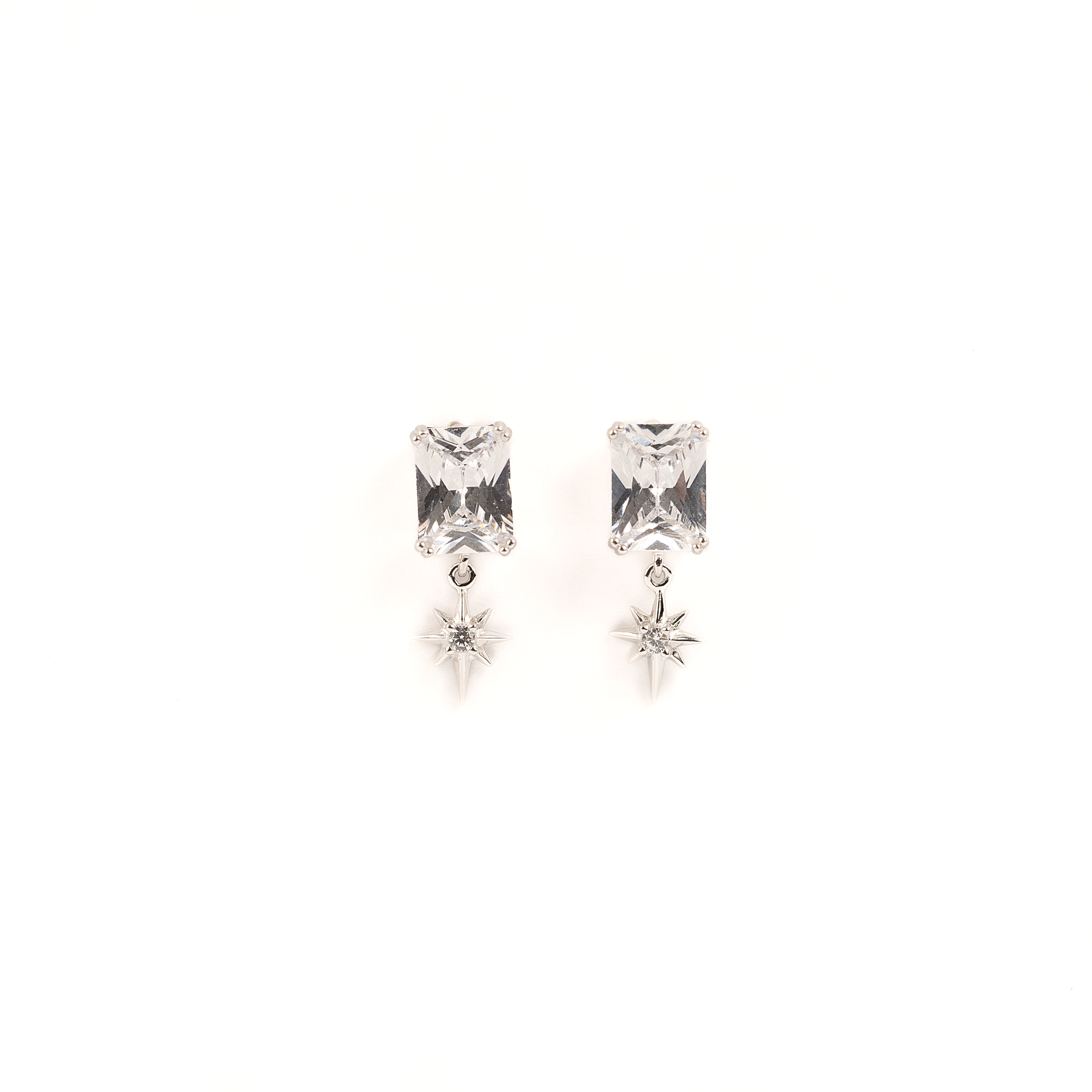 Silver Zircon Celestial Star Earrings