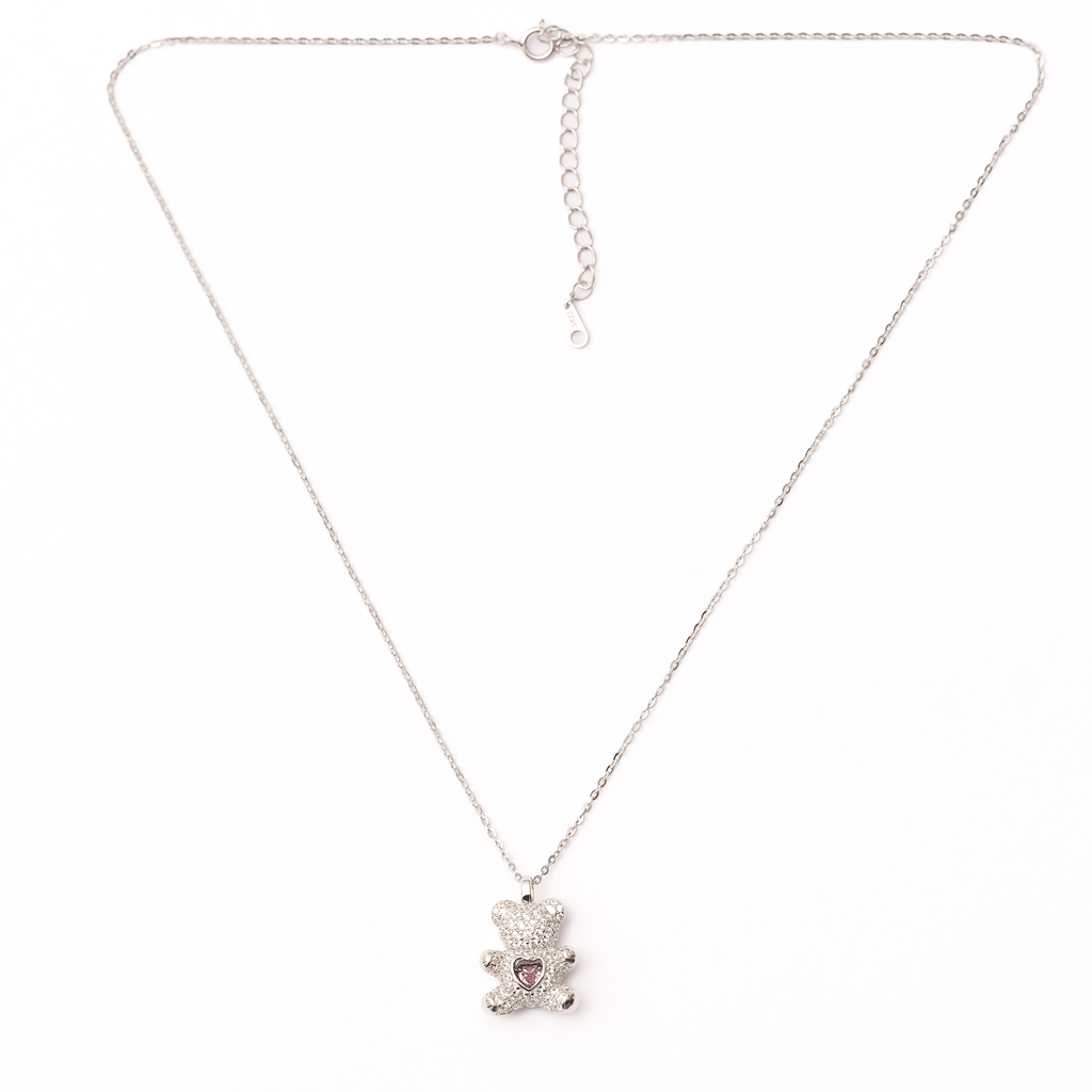 Silver Heart Teddy Necklace