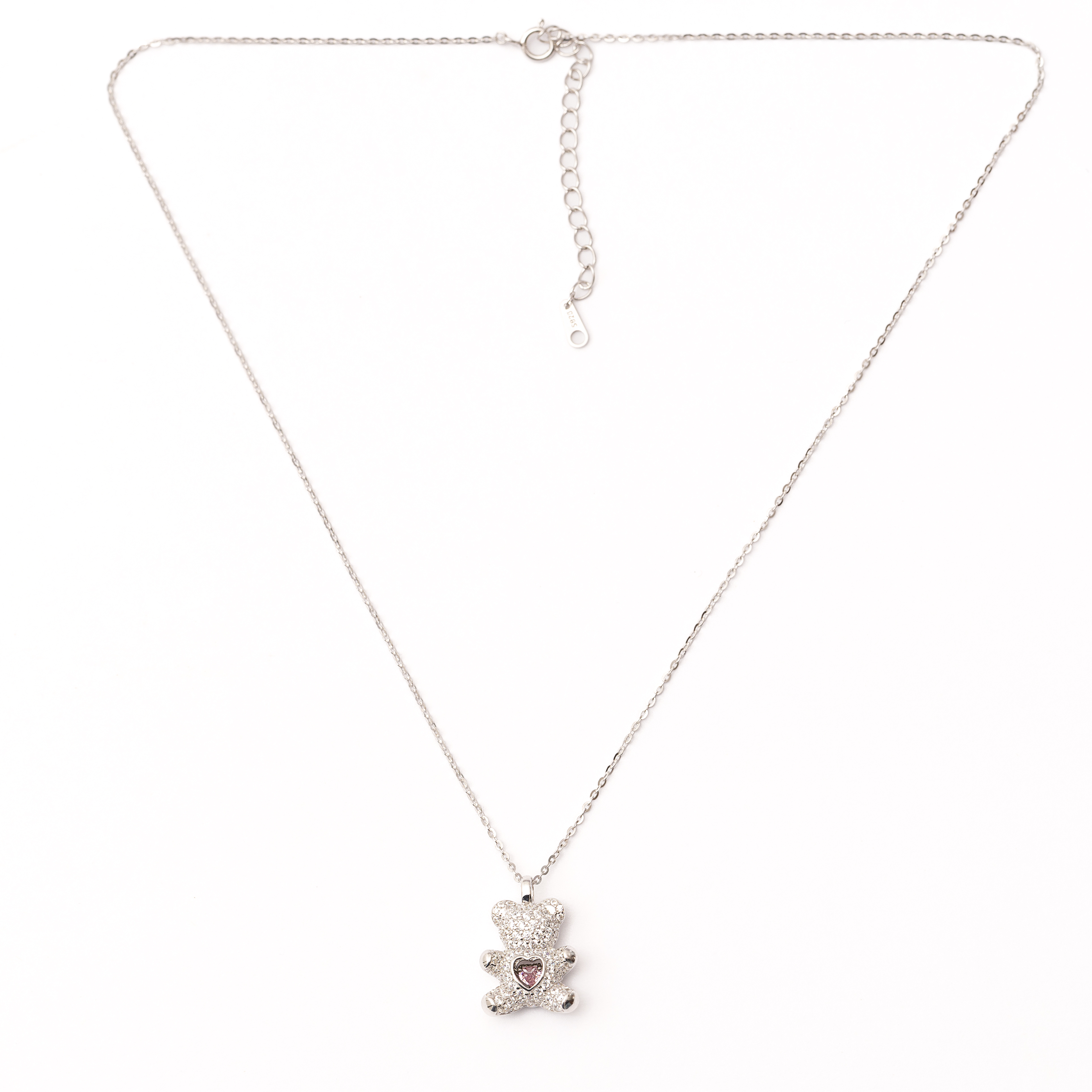 Silver Heart Teddy Necklace