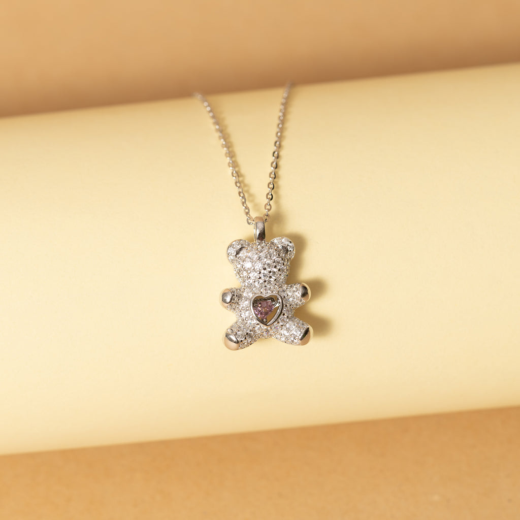 Silver Heart Teddy Necklace