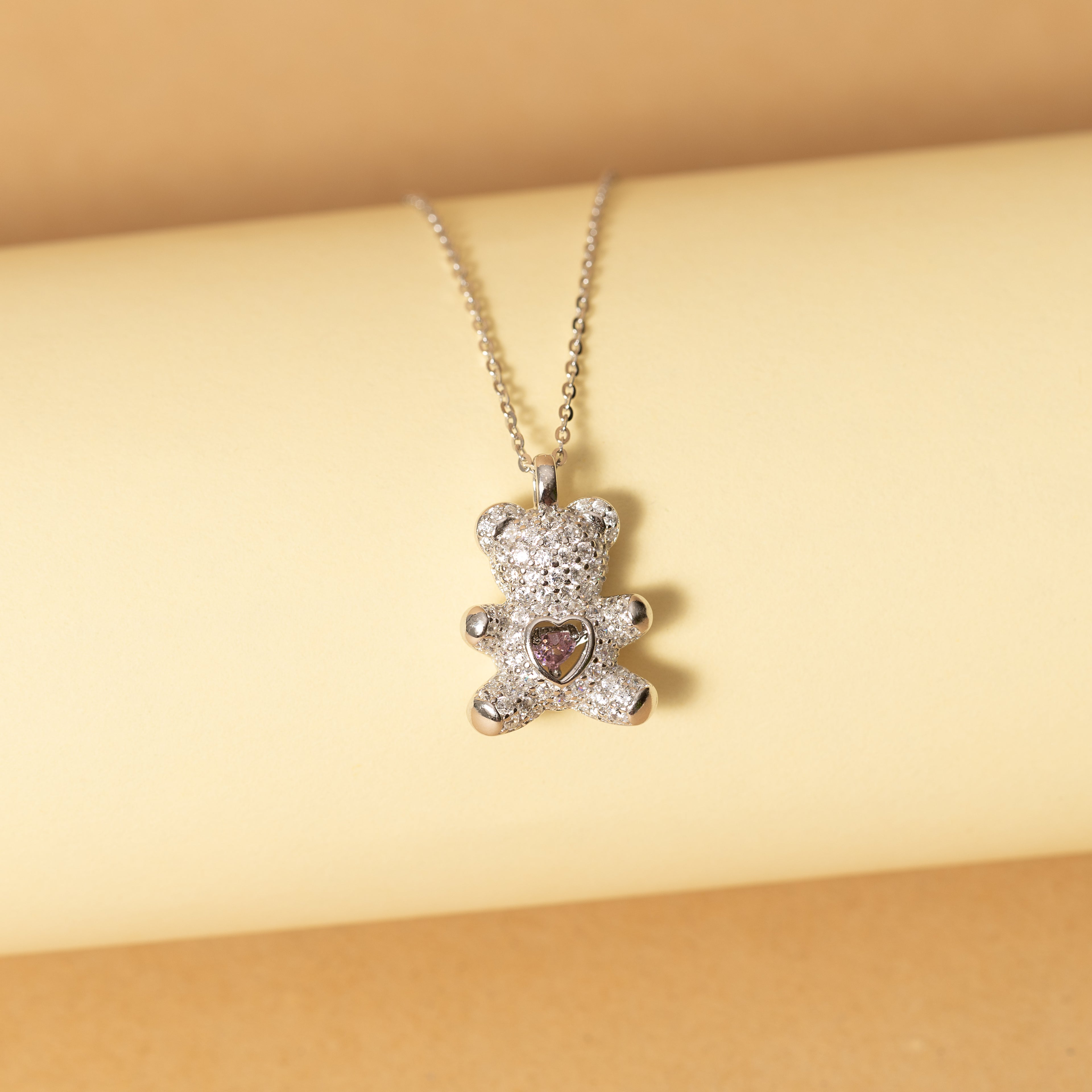 Silver Heart Teddy Necklace