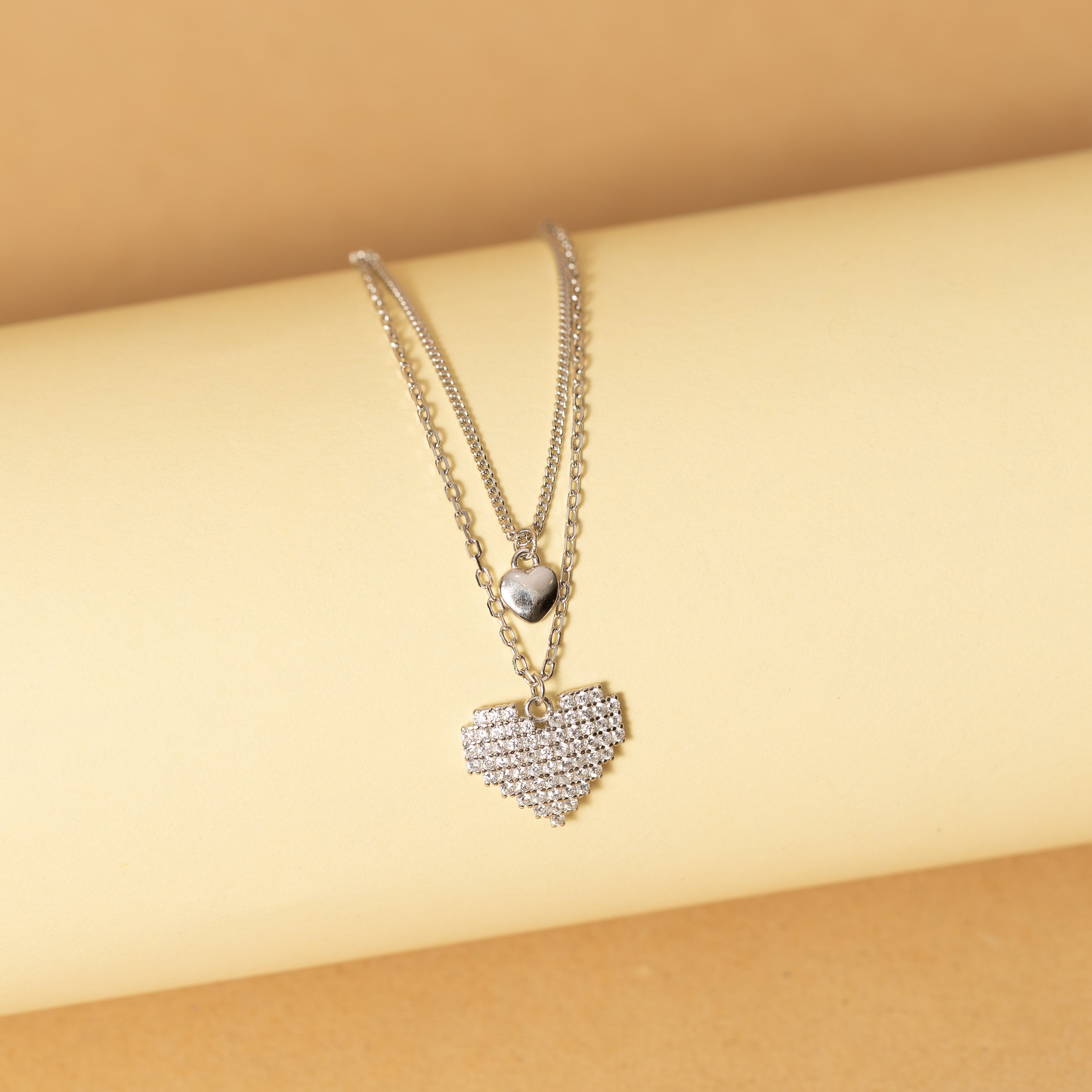 Minimalistic Silver Two Hearts Necklace