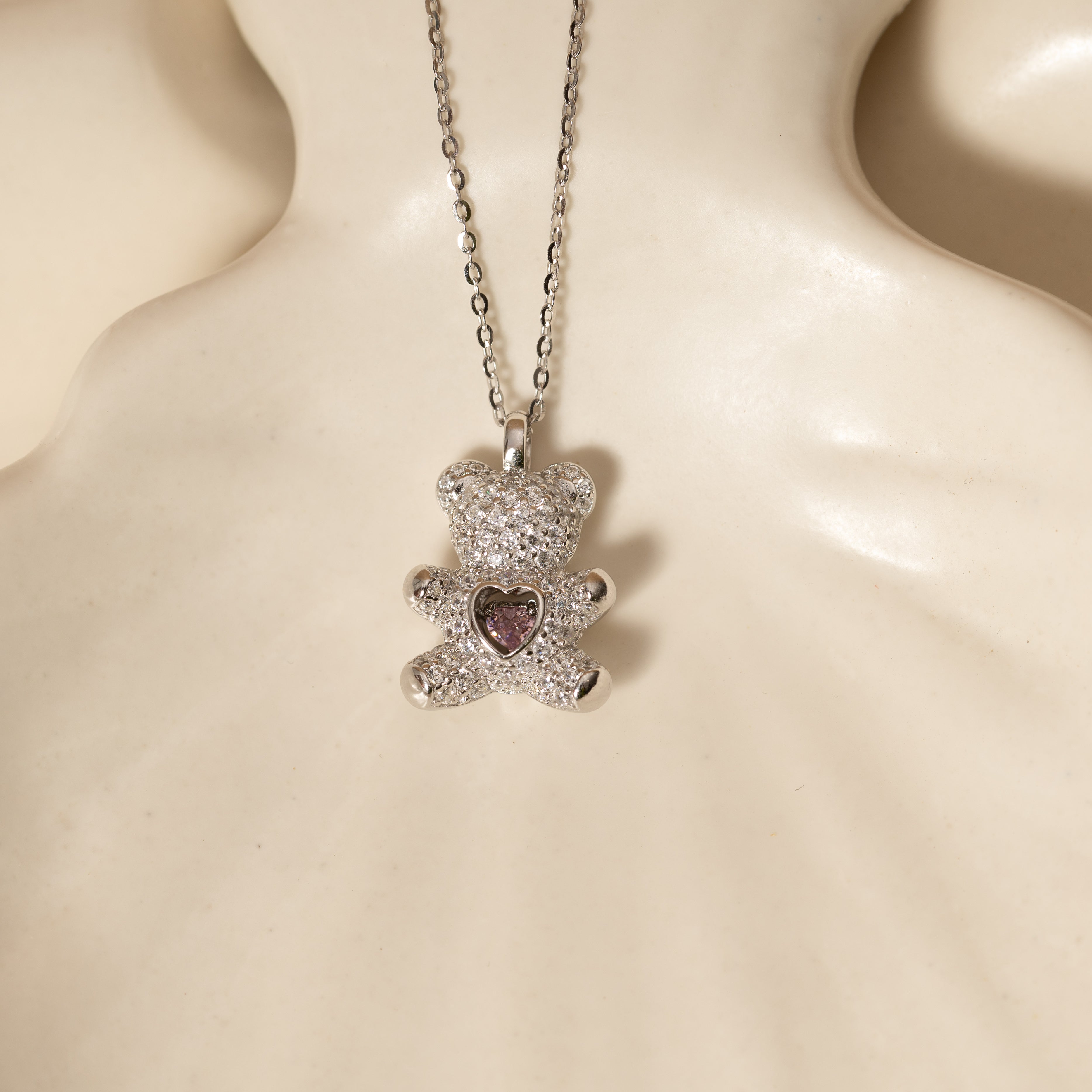 Silver Heart Teddy Necklace