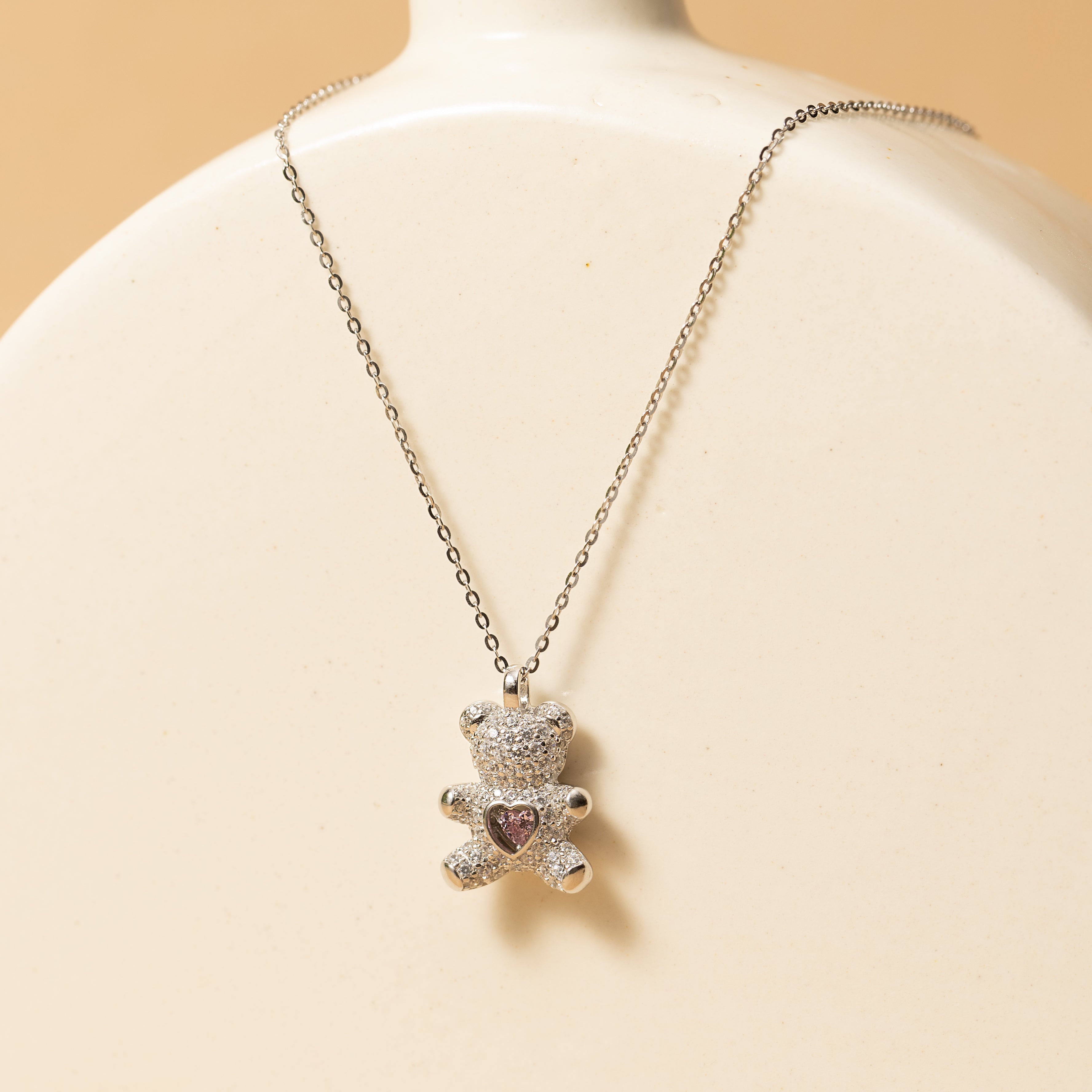 Silver Heart Teddy Necklace