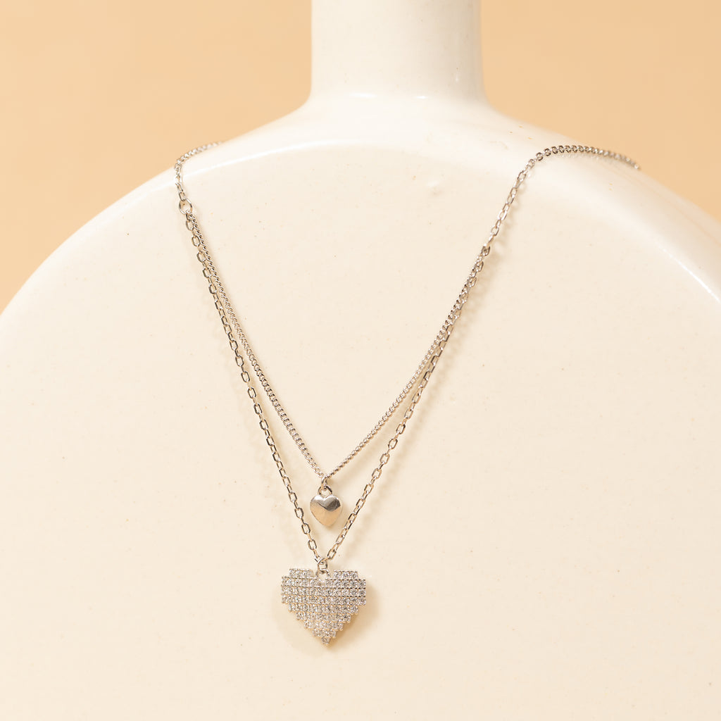 Minimalistic Silver Two Hearts Necklace