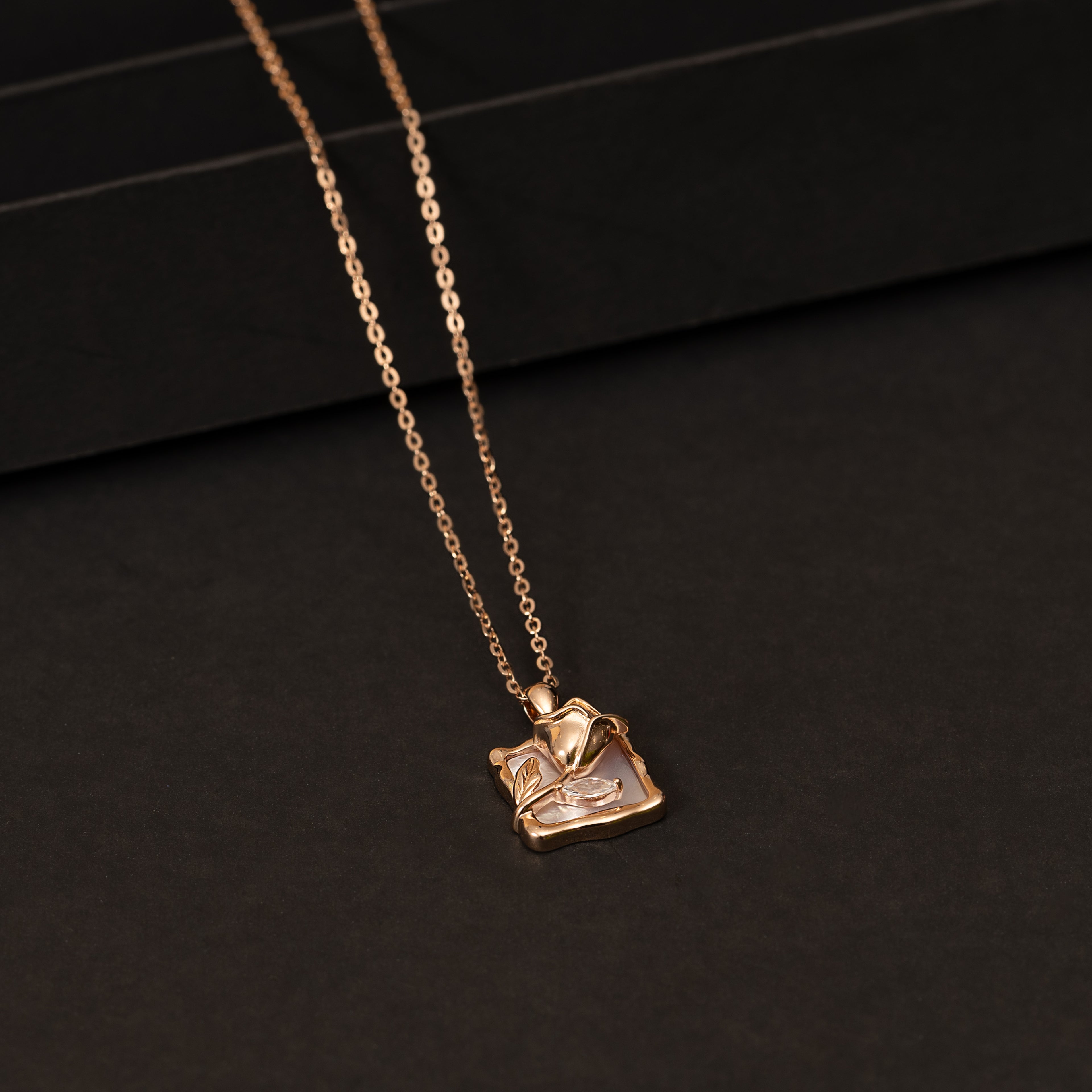 Golden Rose Square Necklace