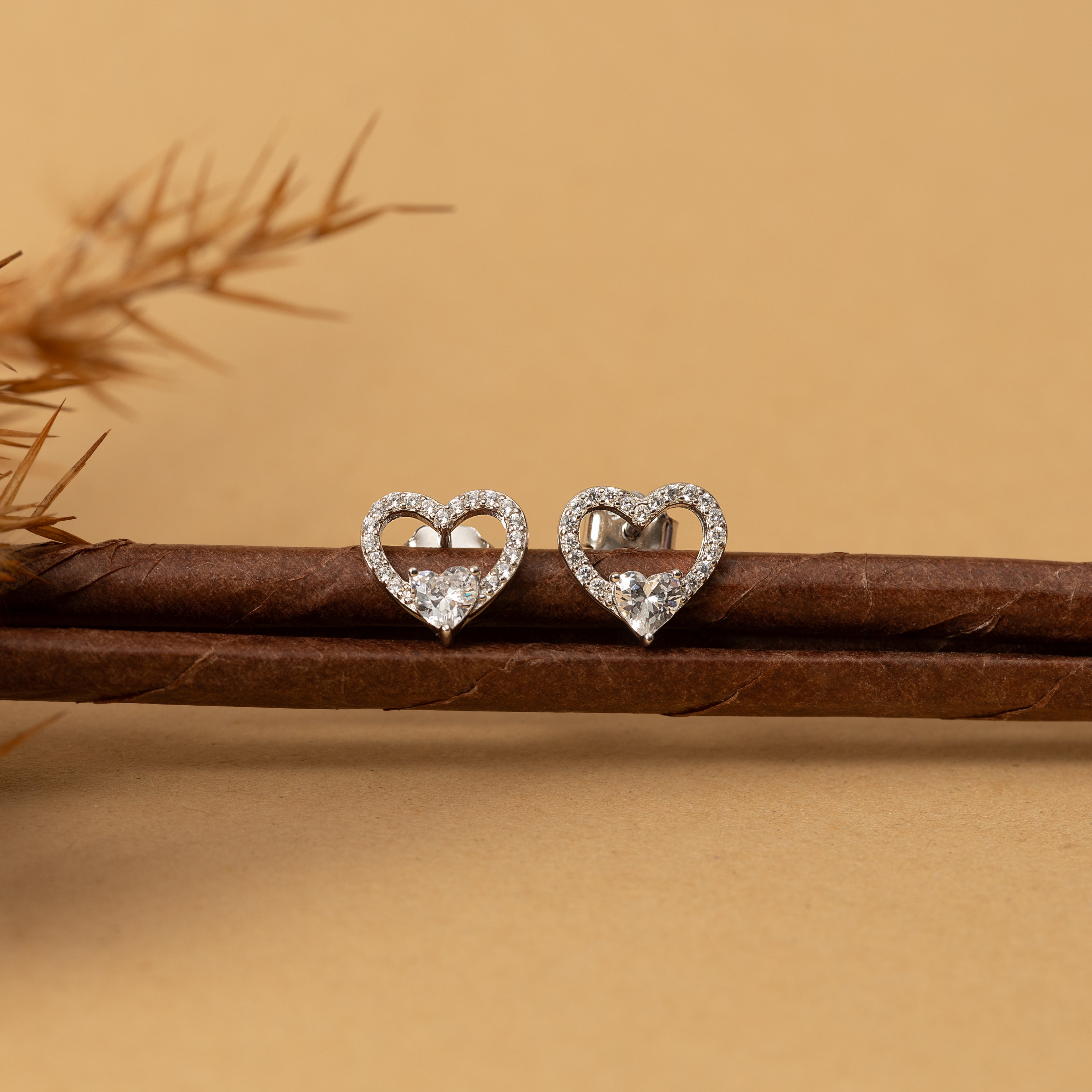 Silver Zircon Heart Studs