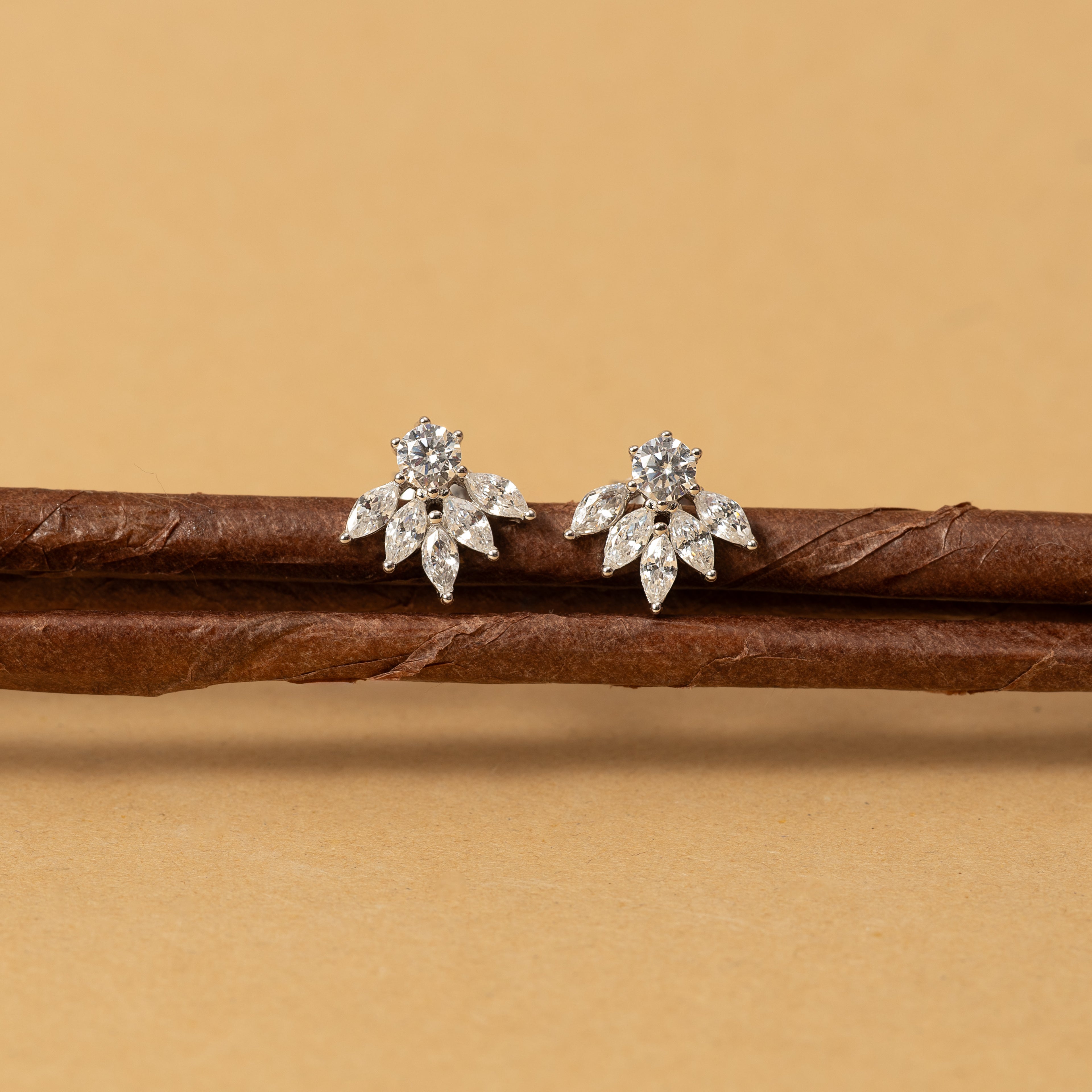 Silver Zircon Crown Studs