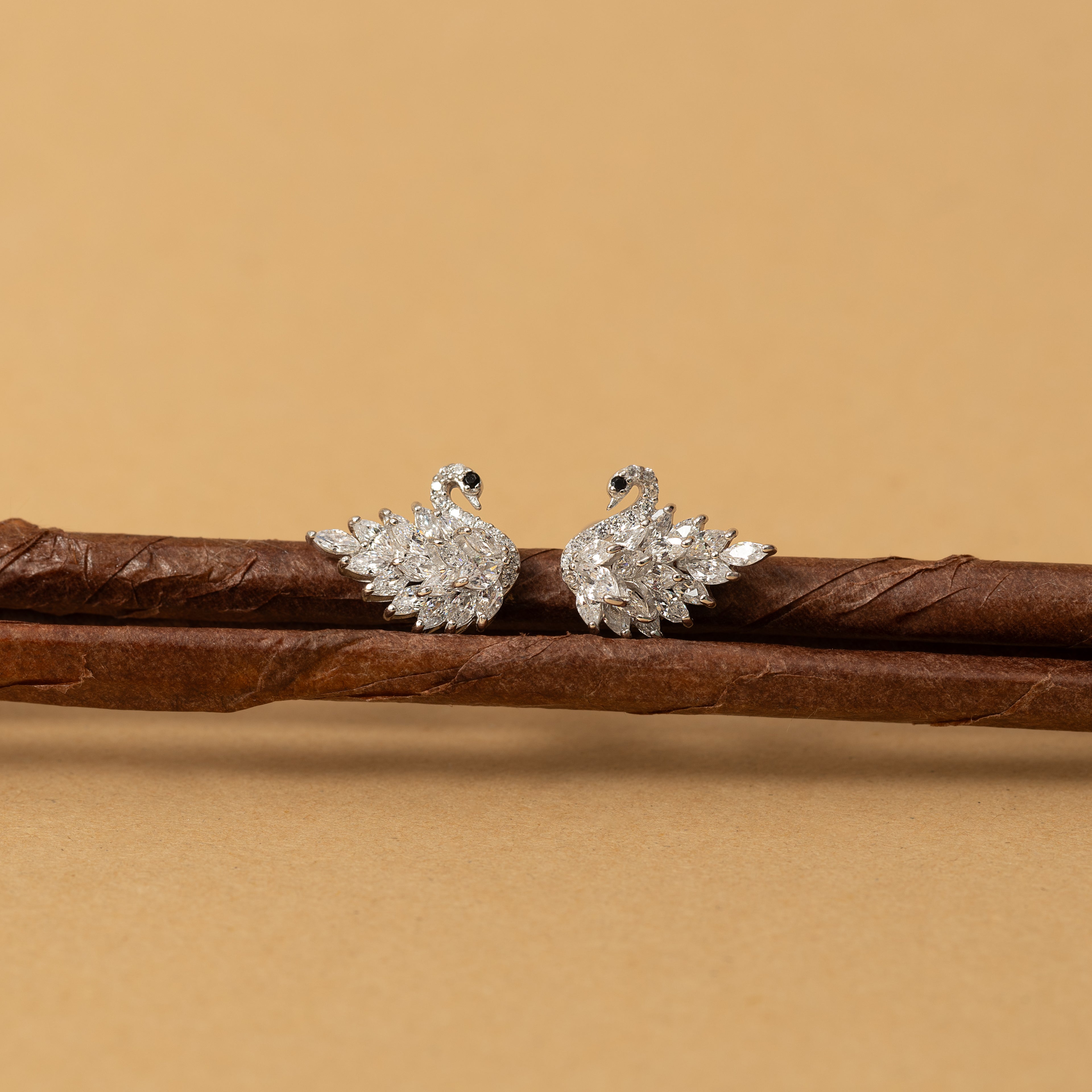 Silver Zircon Peacock Studs