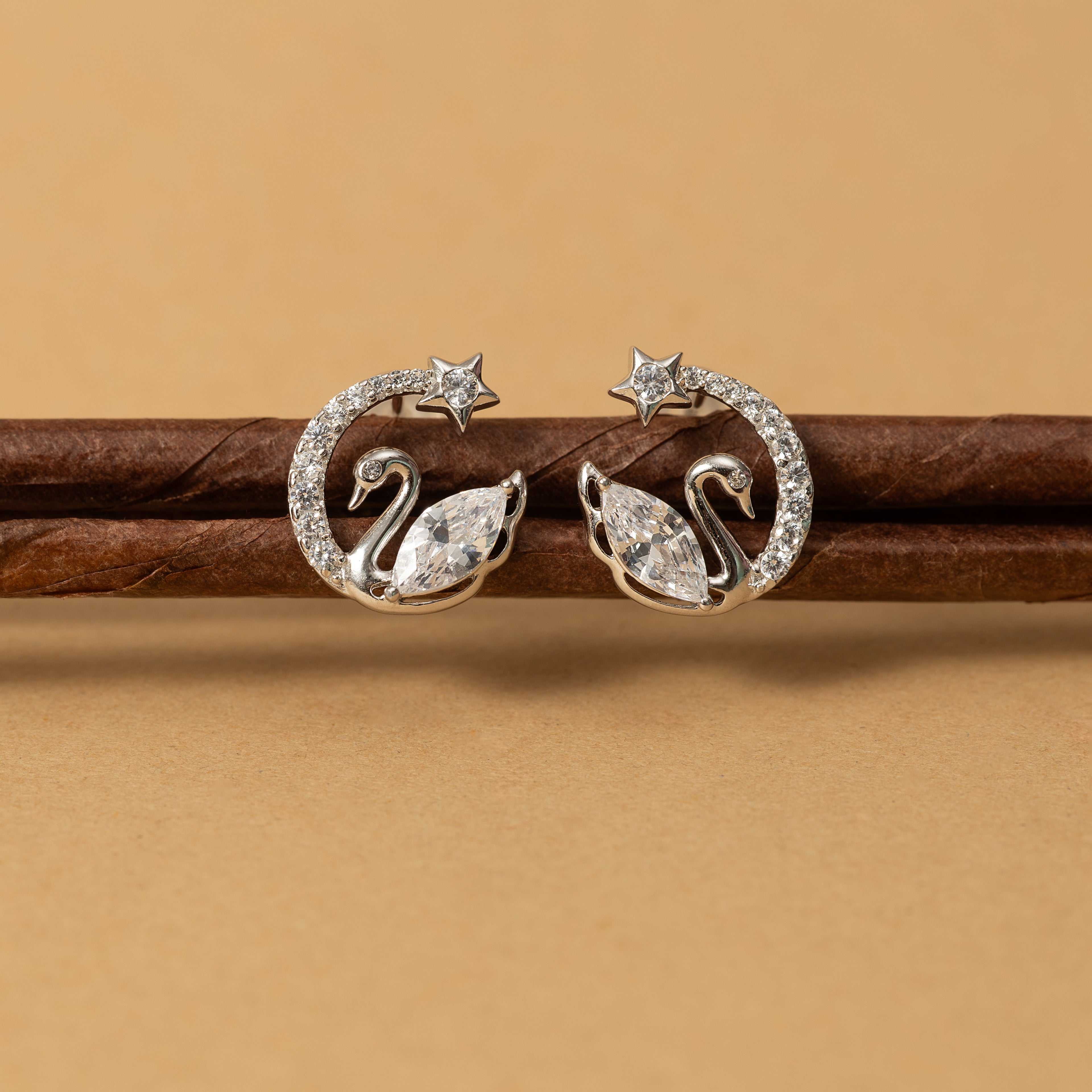 Silver White Swan Studs