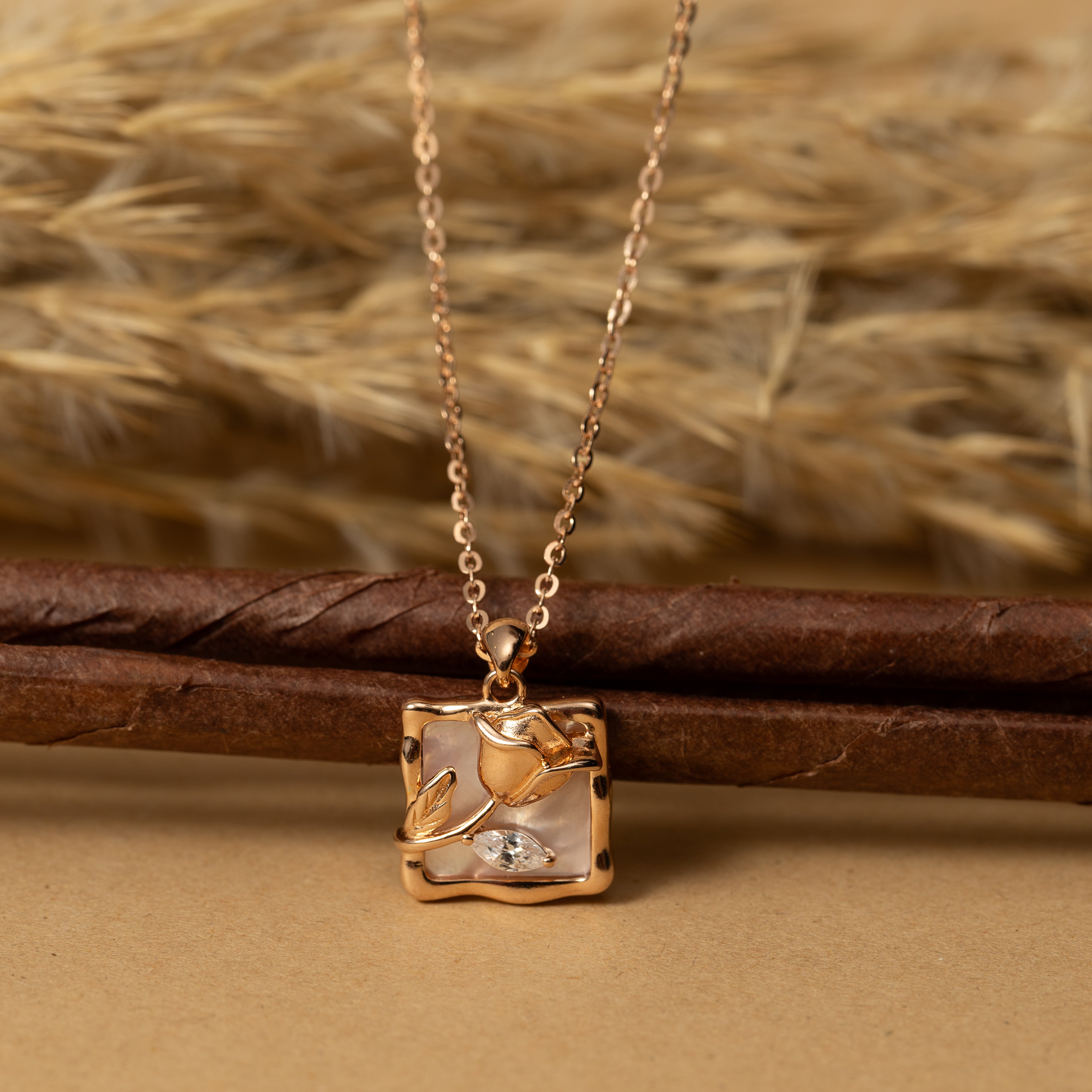 Golden Rose Square Necklace