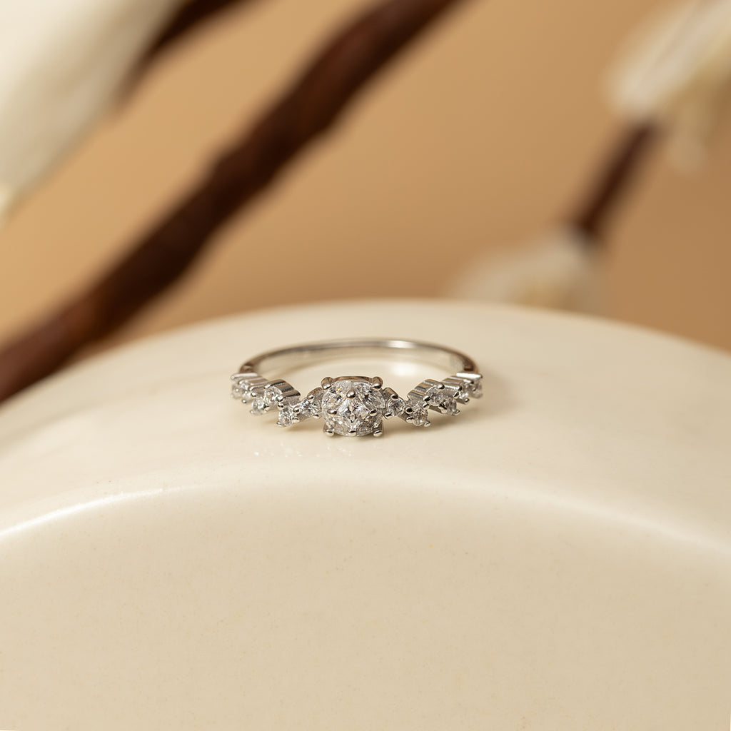 Silver ZigZag Stone Ring