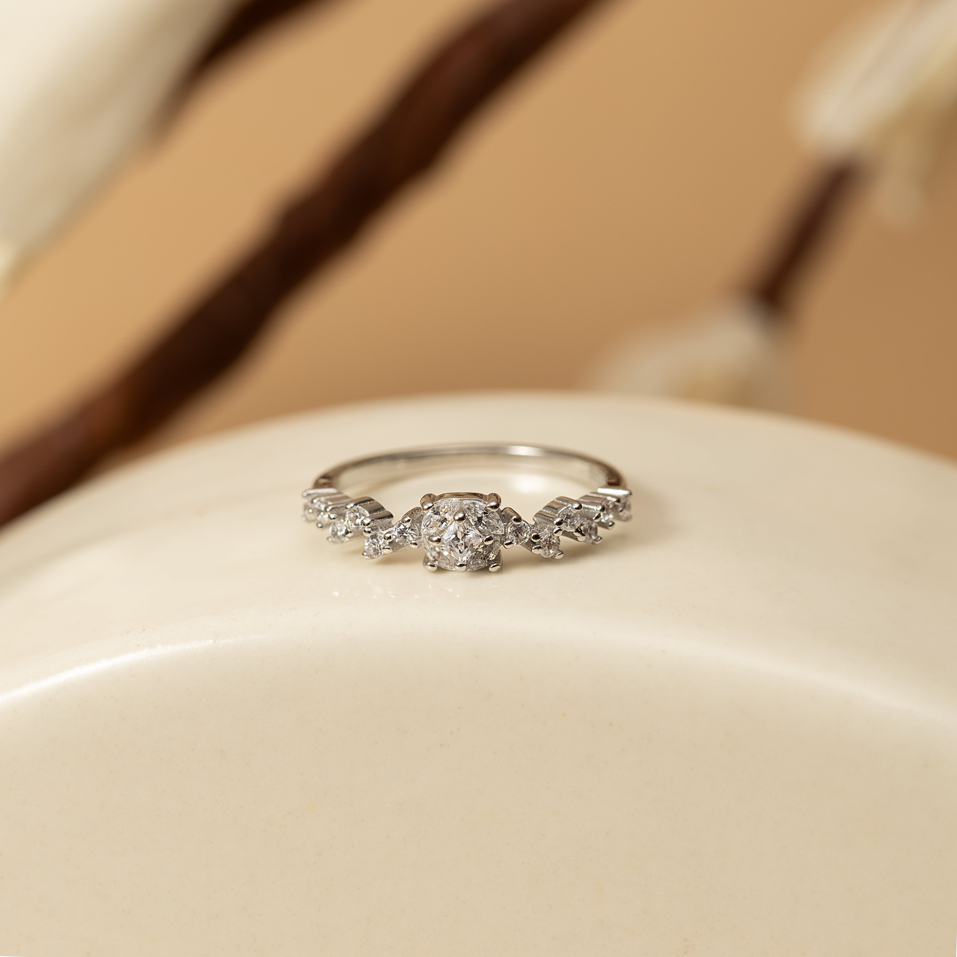 Silver ZigZag Stone Ring