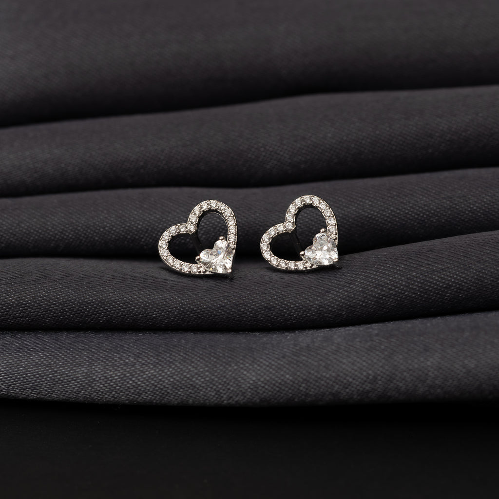 Silver Zircon Heart Studs
