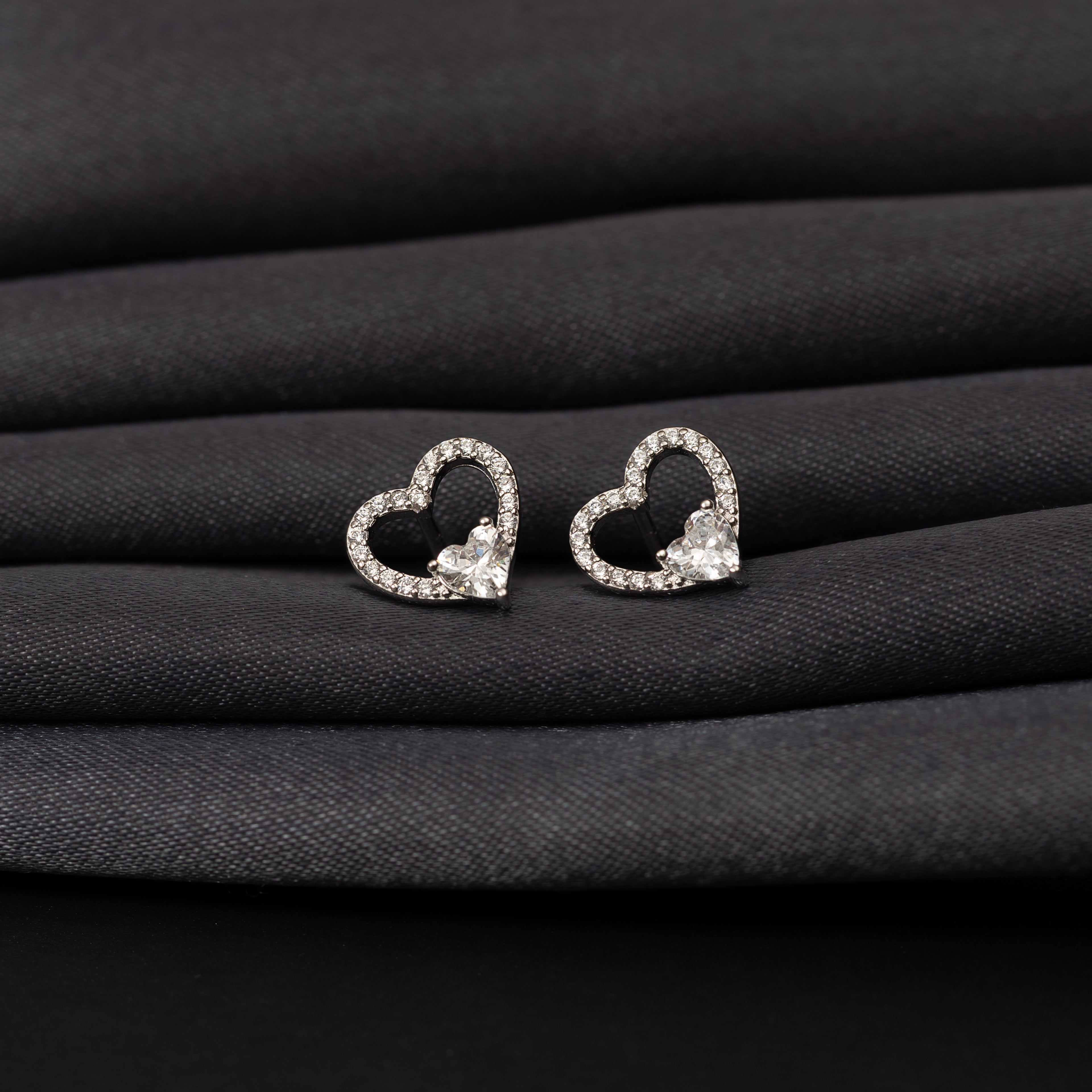 Silver Zircon Heart Studs