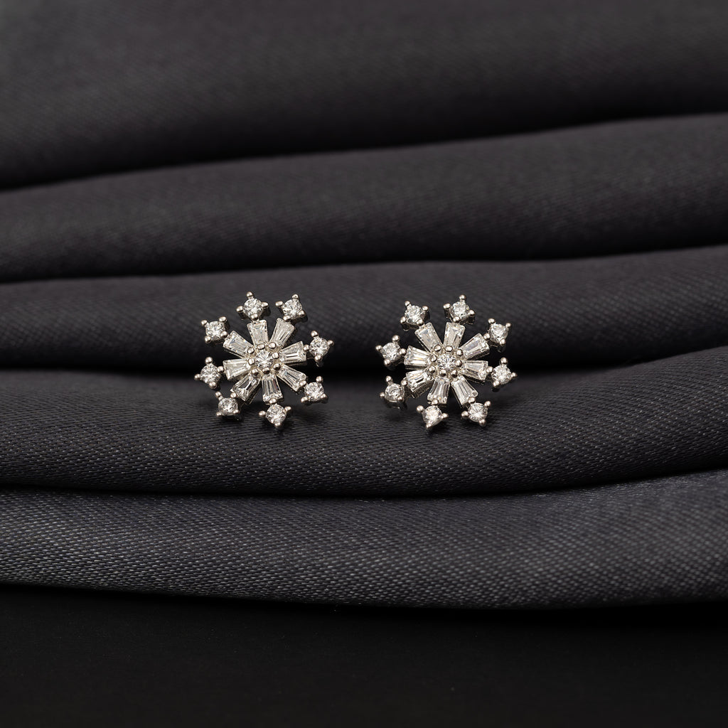 Silver Zircon Snowflake Studs