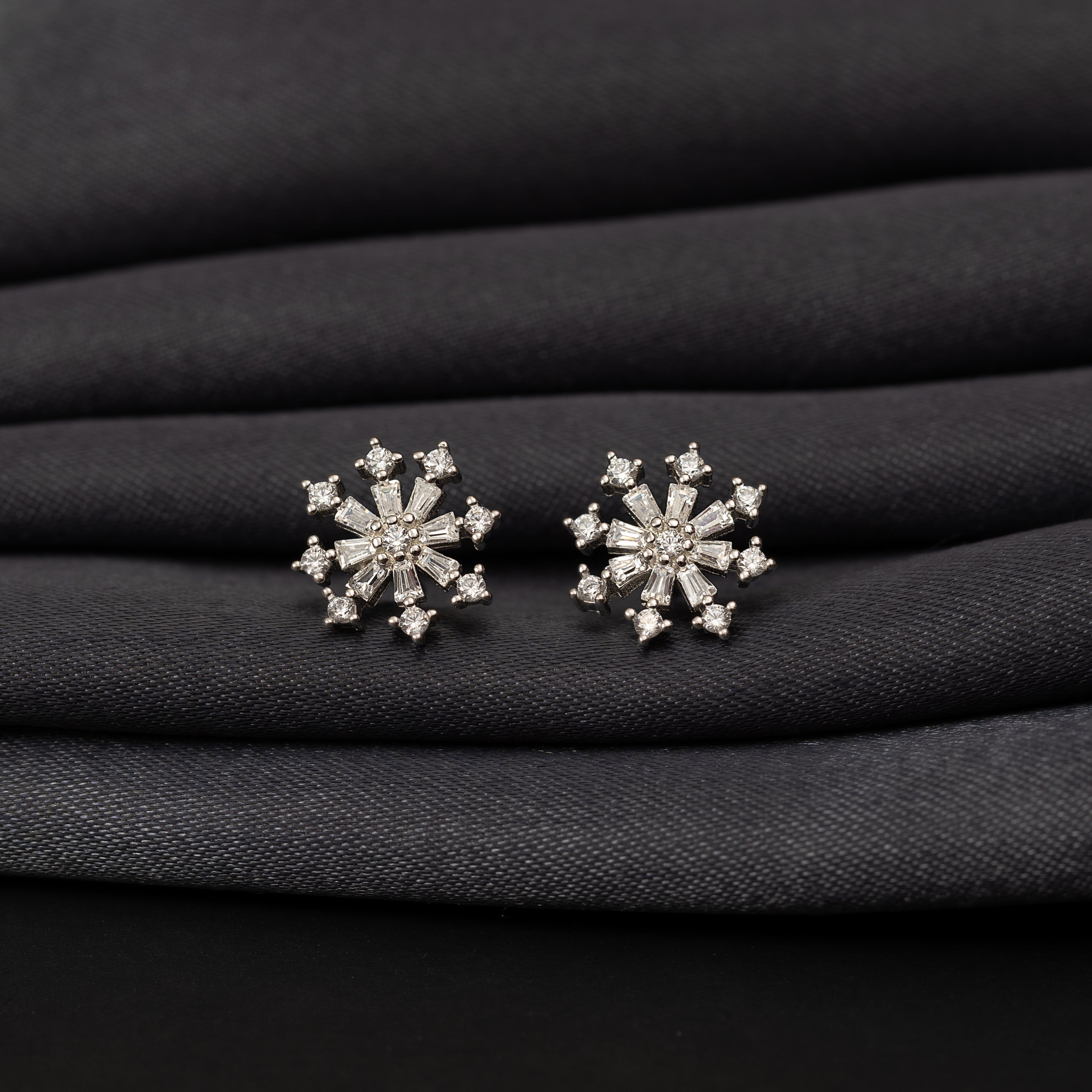 Silver Zircon Snowflake Studs