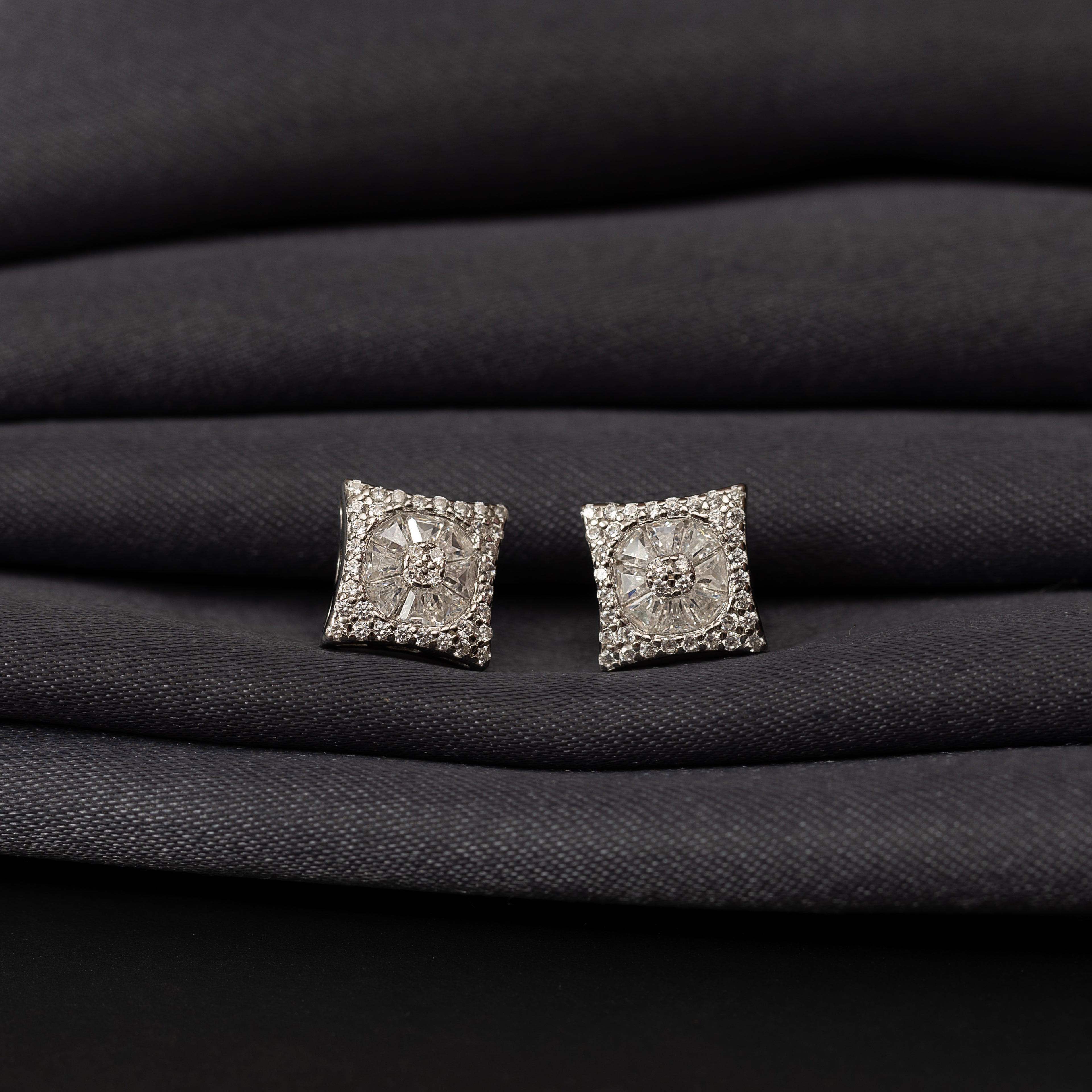 Silver Zircon Square Studs