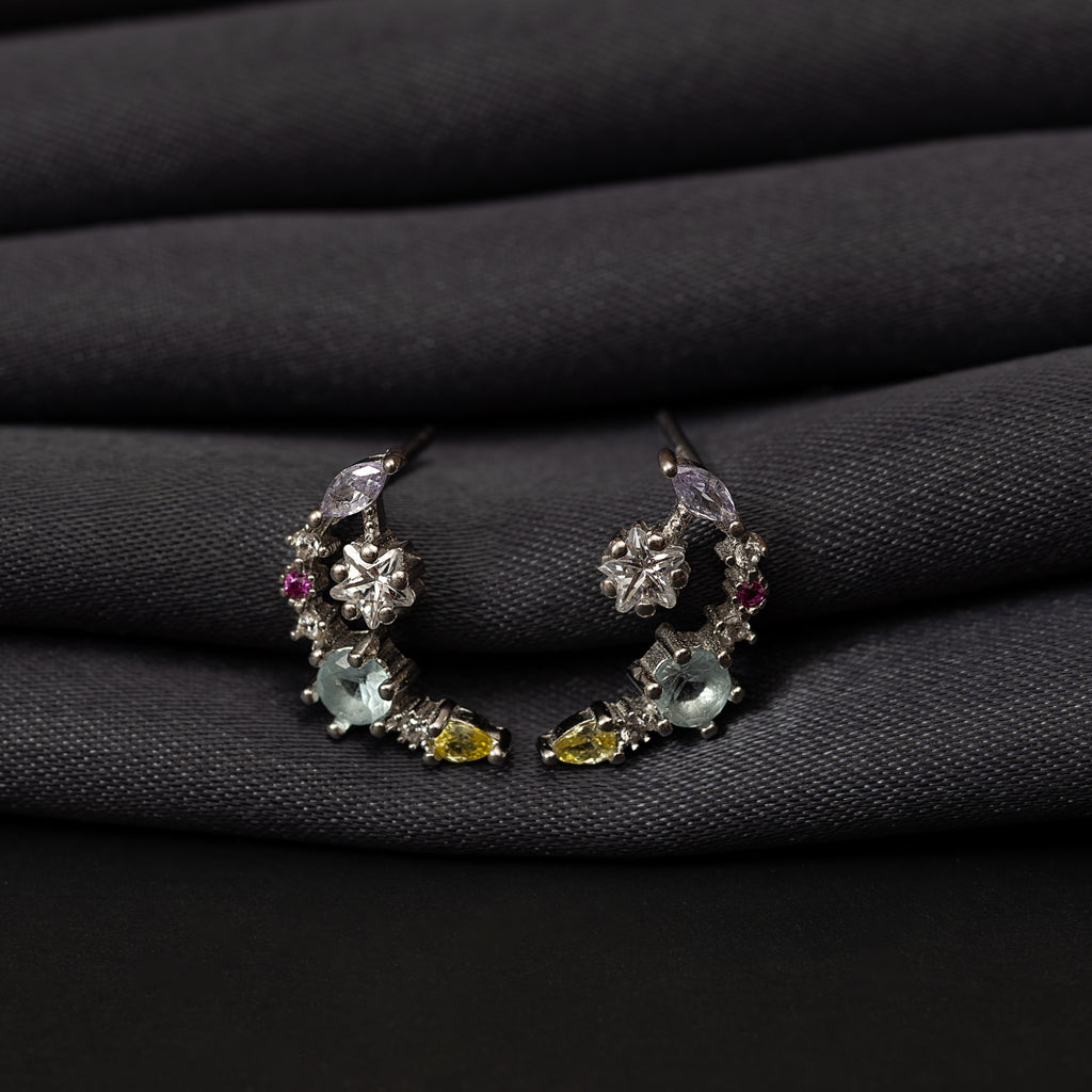 Silver Coral Crescent Earrings