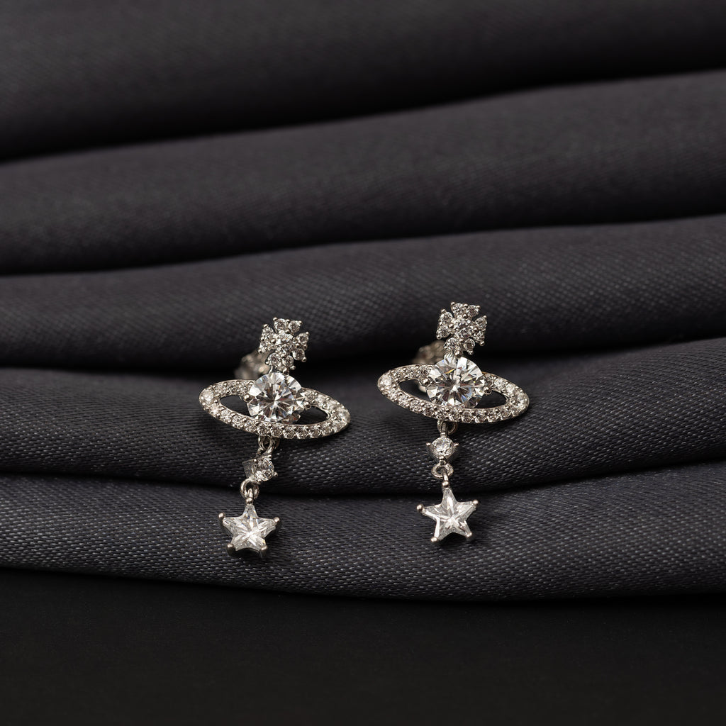 Silver Star Ring Earrings