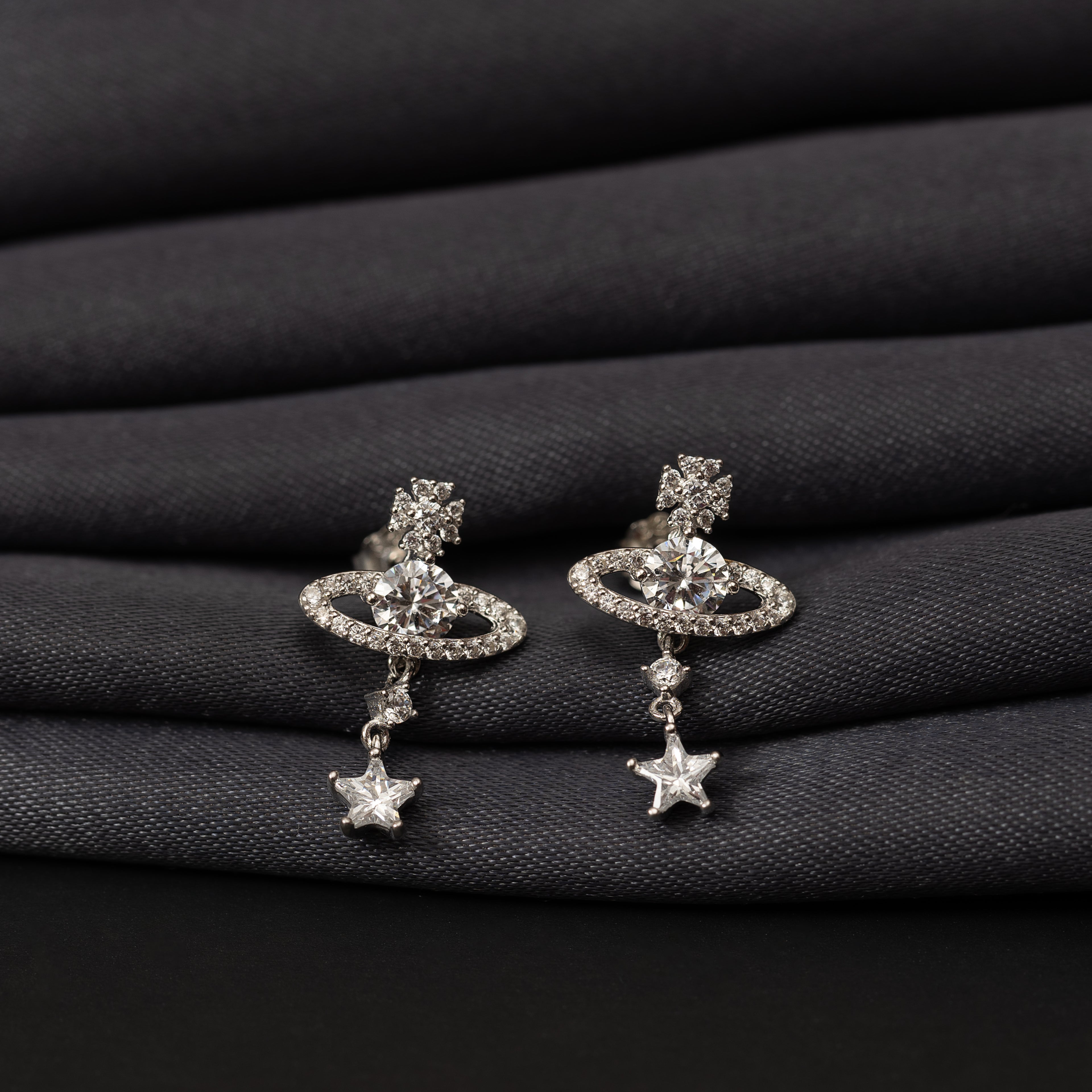 Silver Star Ring Earrings