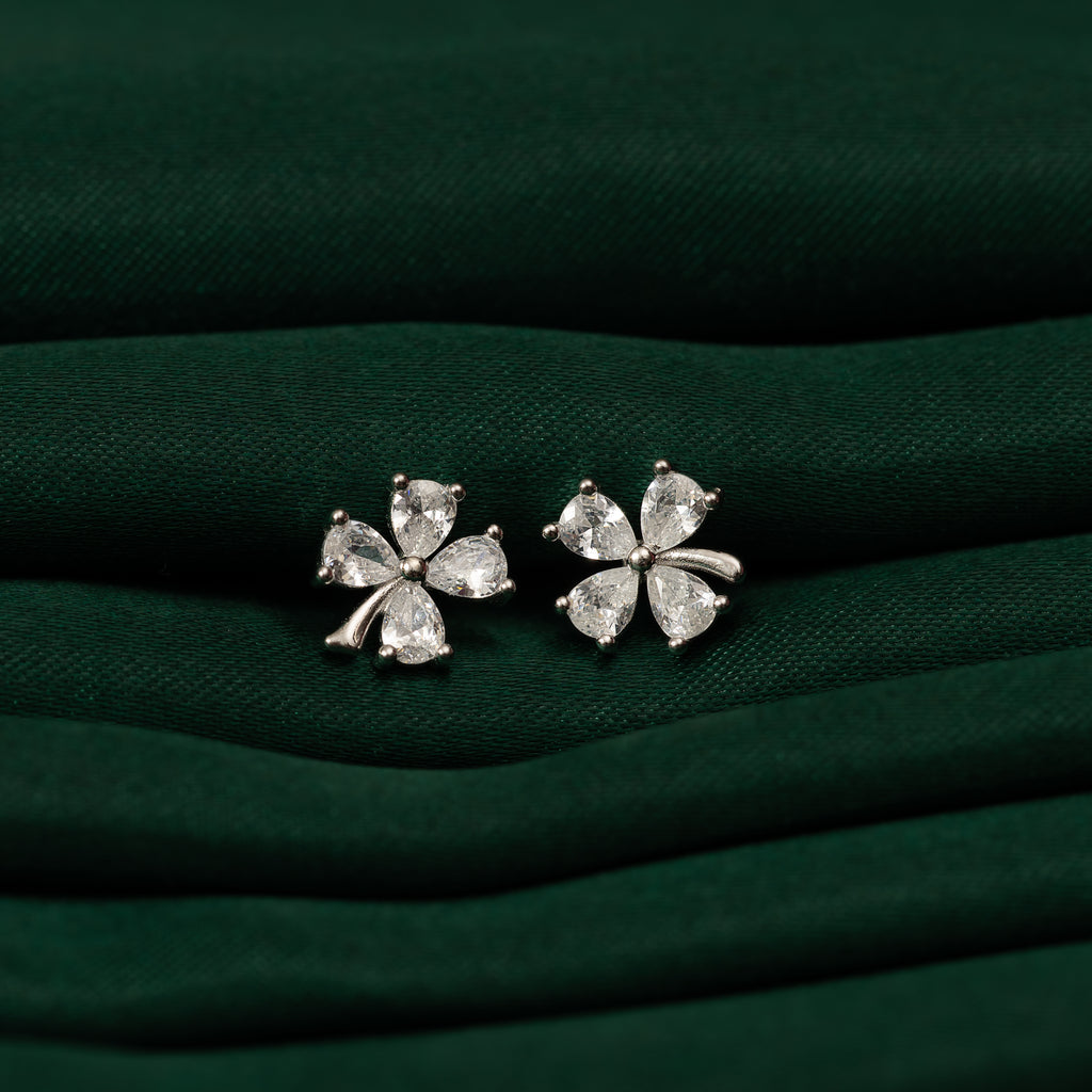 Silver Four Leaves Petal Studs