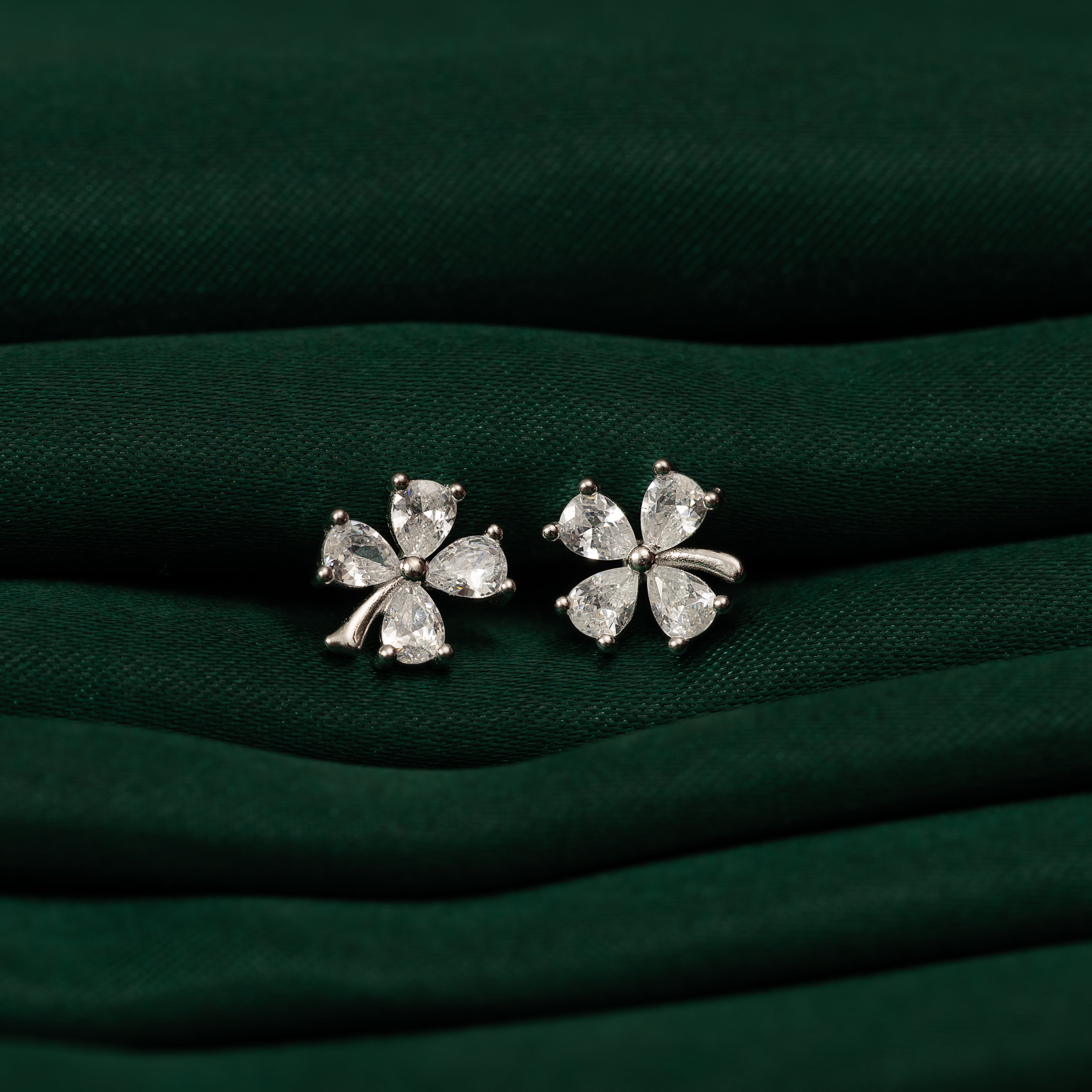 Silver Four Leaves Petal Studs