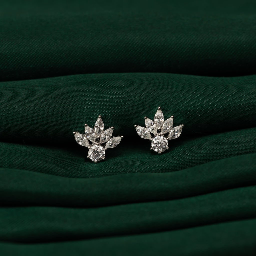 Silver Zircon Crown Studs