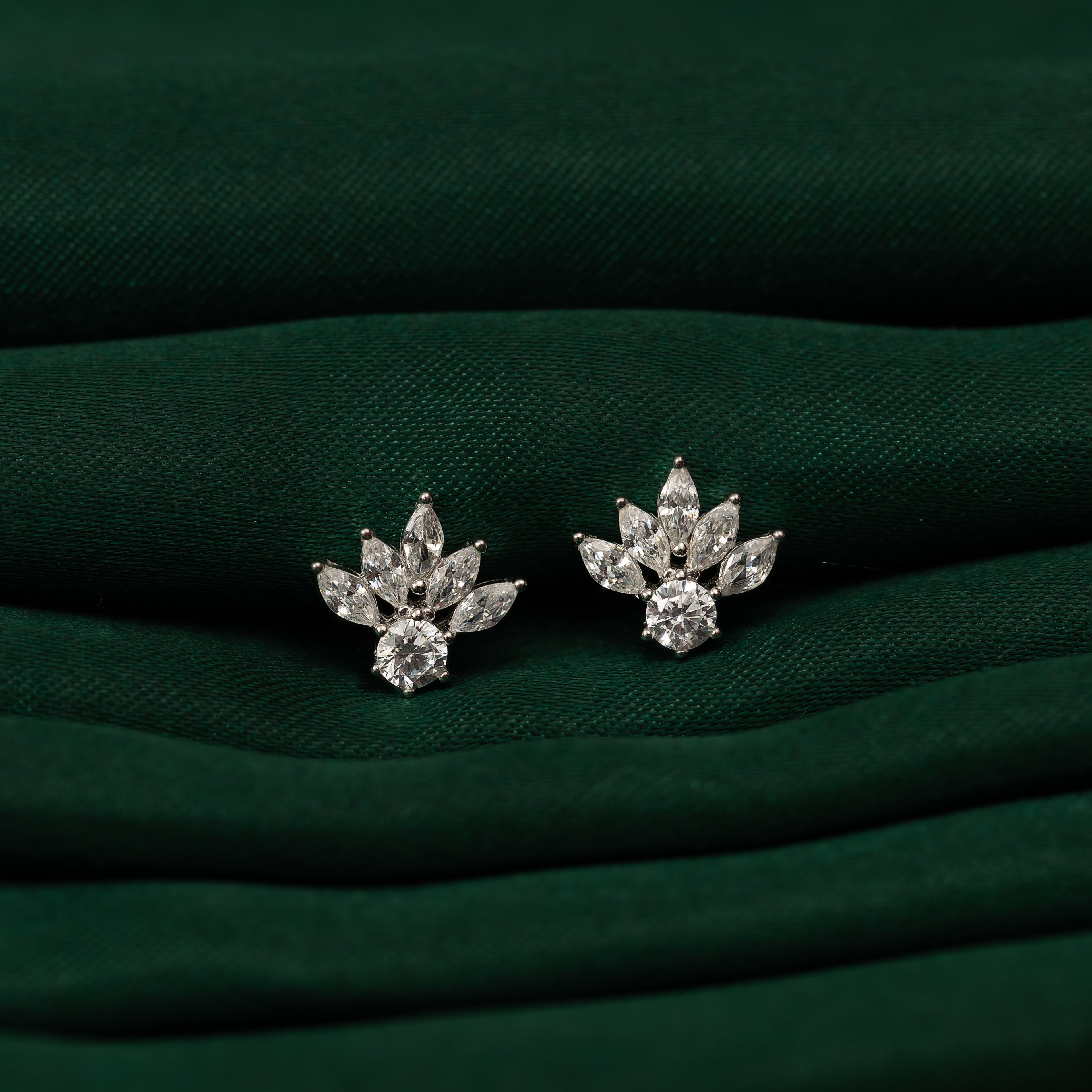 Silver Zircon Crown Studs