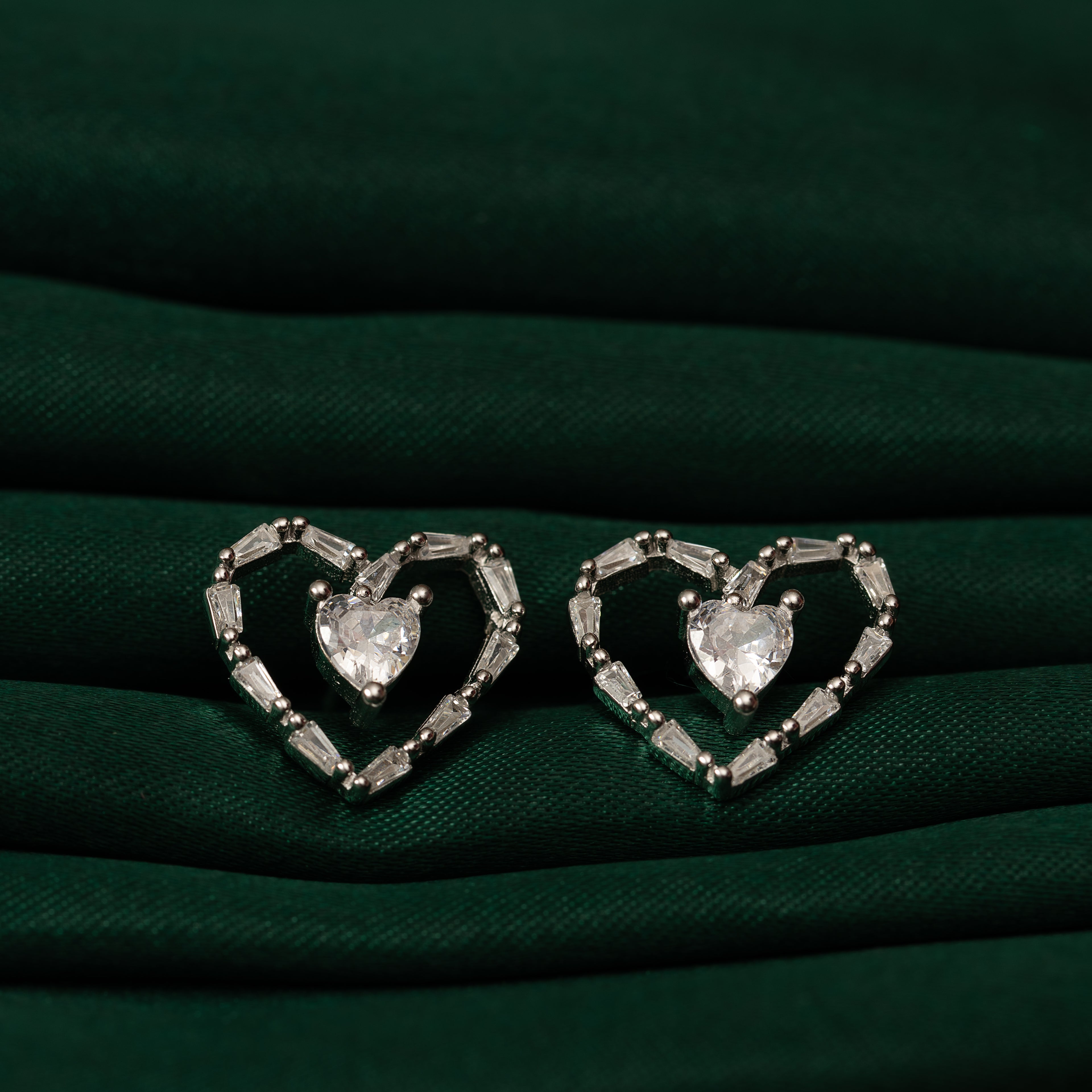 Silver Zircon Nested Heart Studs