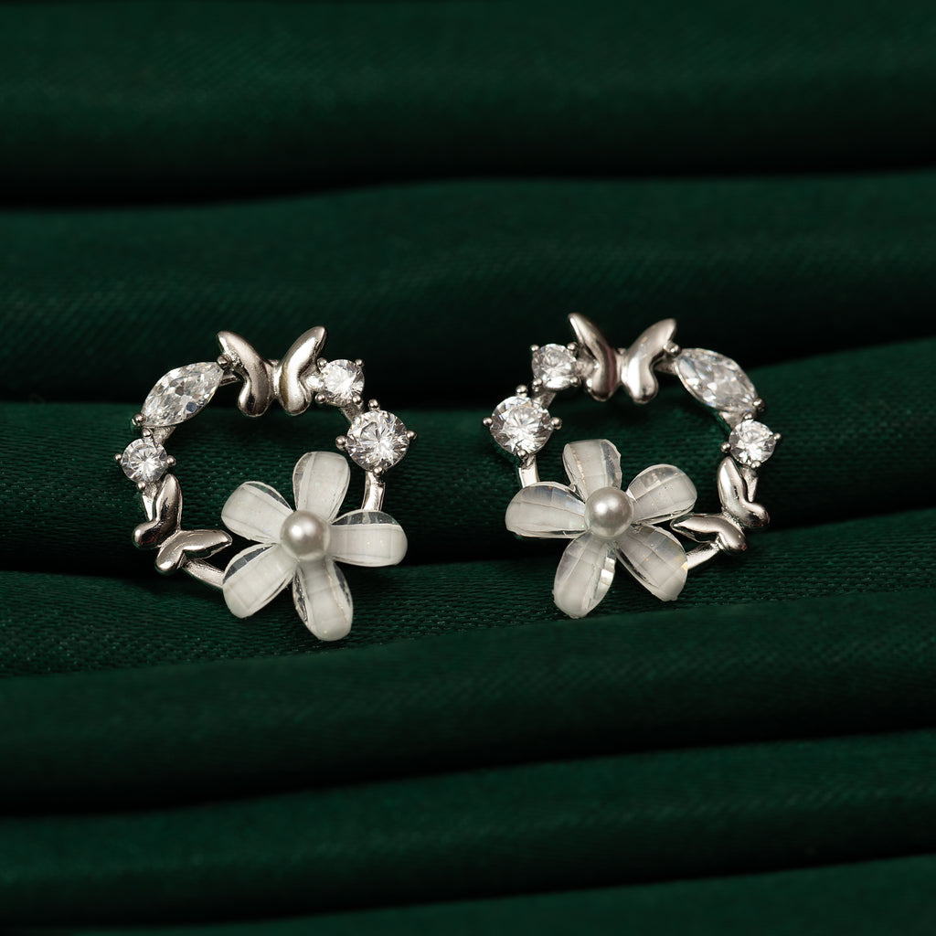 Silver Zircon Floral Studs