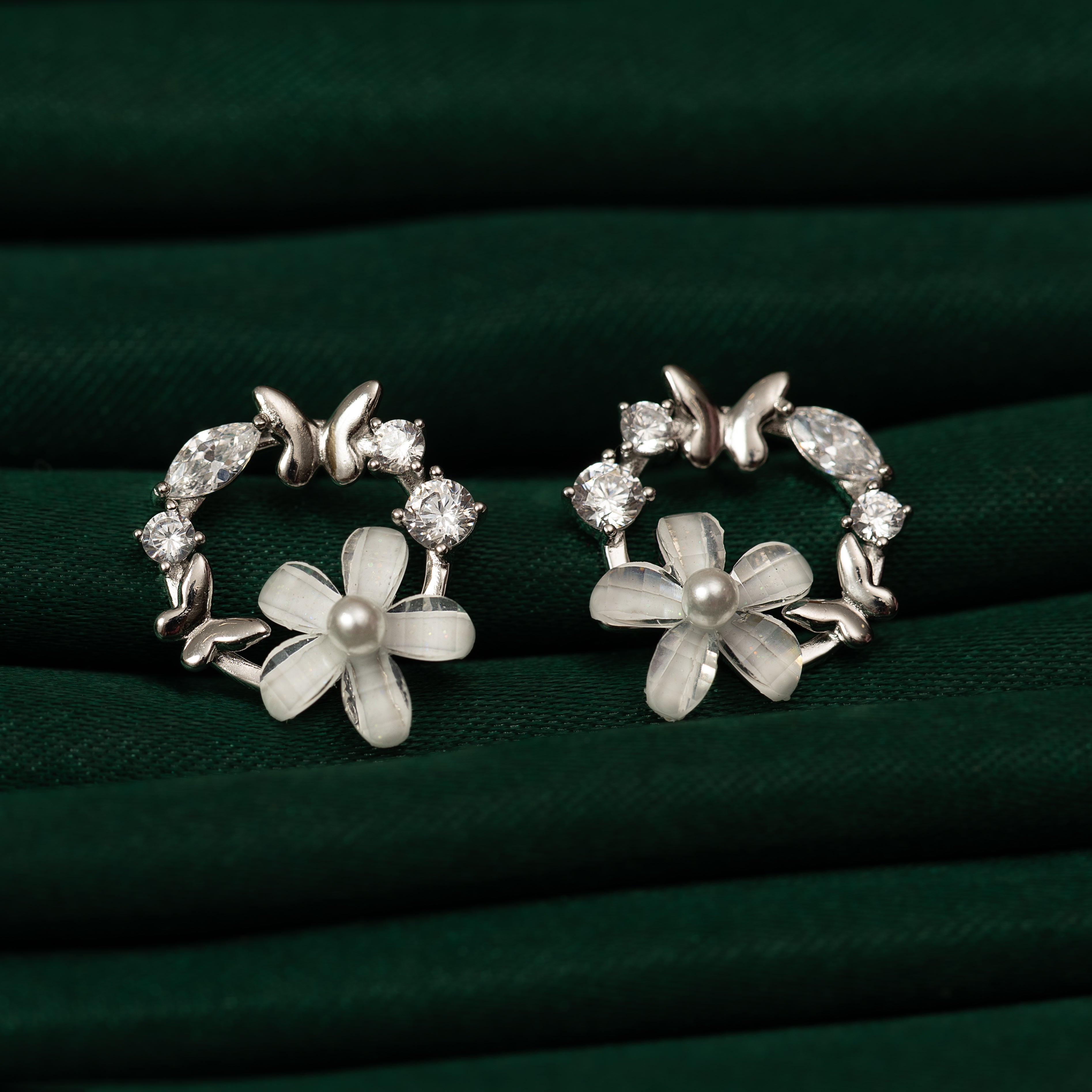 Silver Zircon Floral Studs