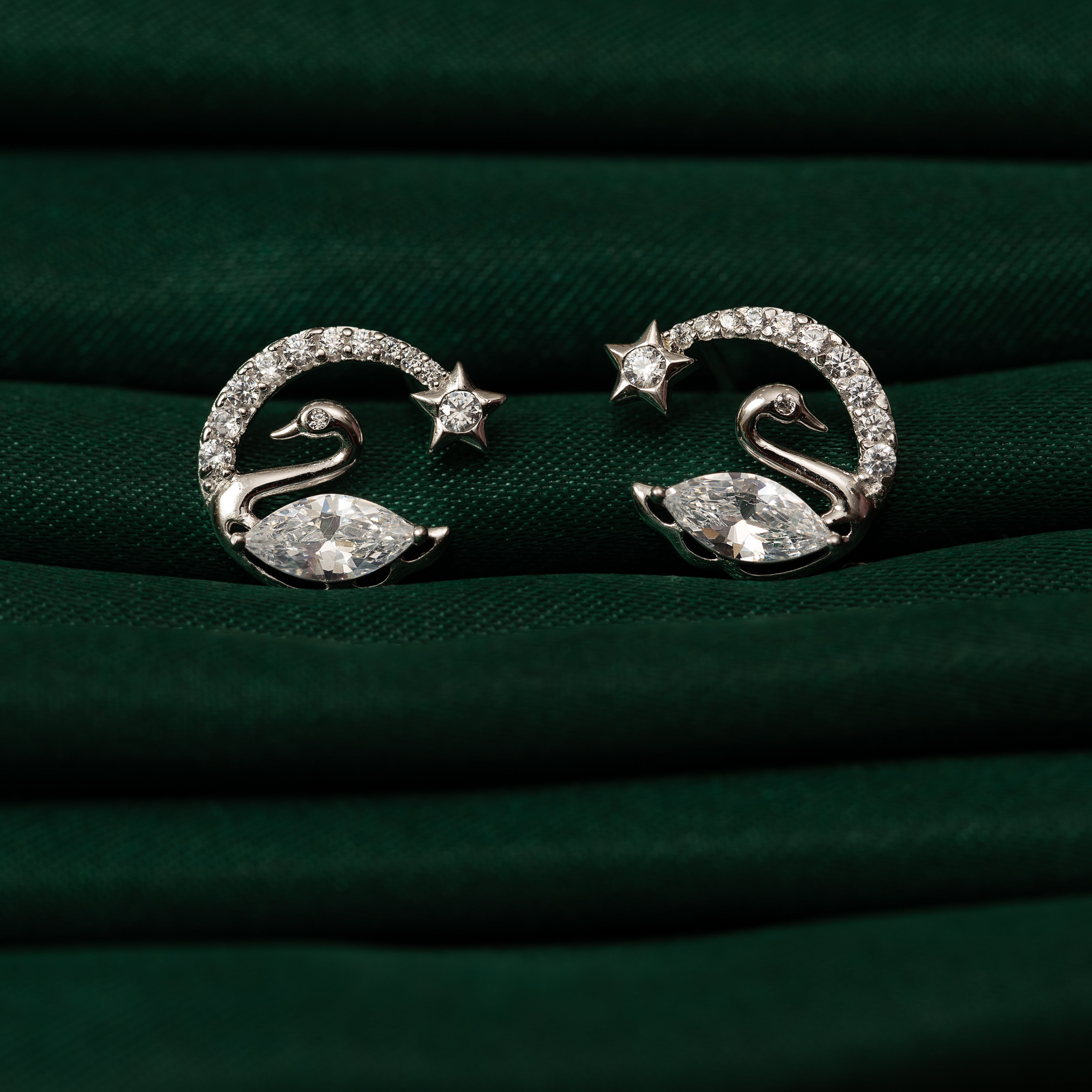 Silver White Swan Studs