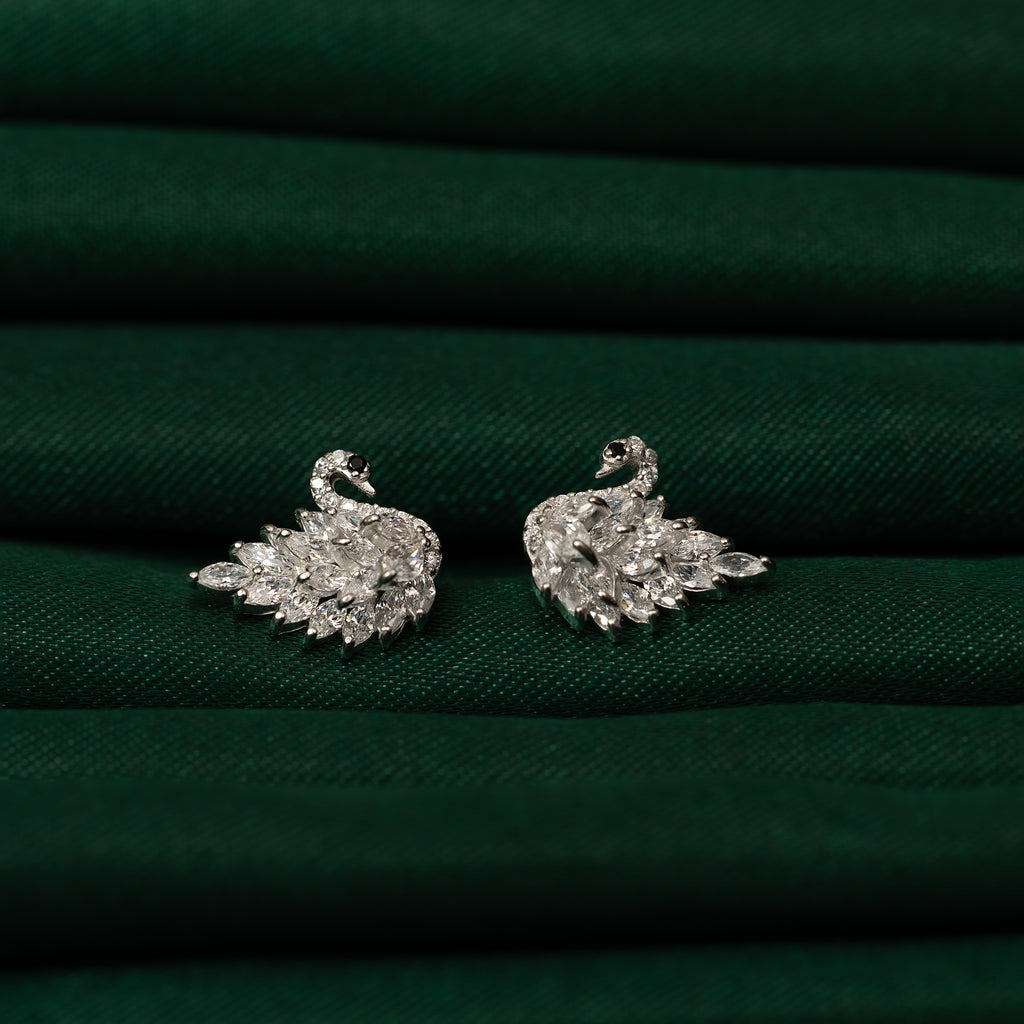 Silver Zircon Peacock Studs