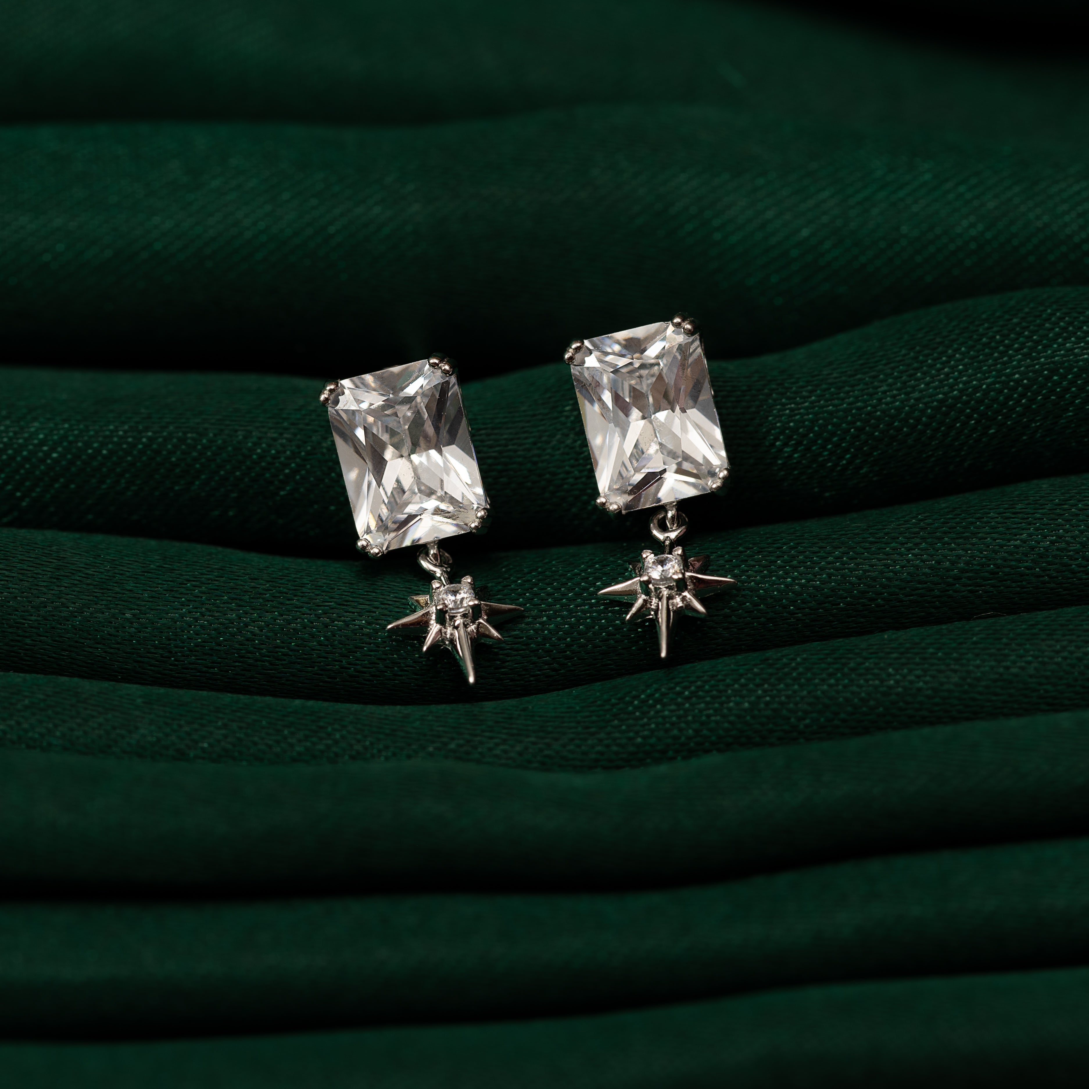 Silver Zircon Celestial Star Earrings