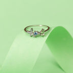 Silver Blue Stone Petals Ring