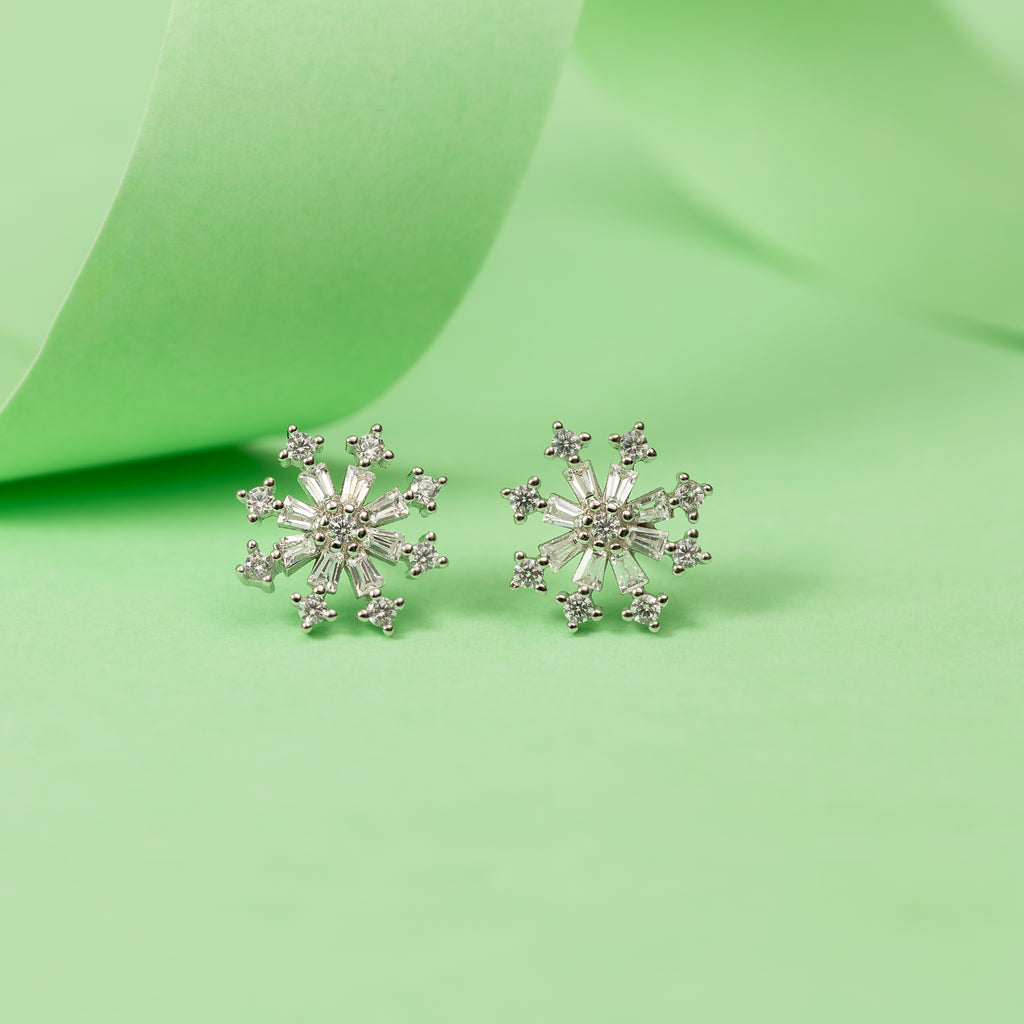 Silver Zircon Snowflake Studs